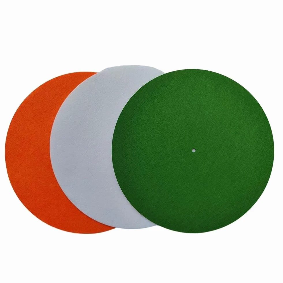 Tappetino per giradischi in feltro per fonografi e lettori CD, antiscivolo, in vinile, stampa digitale, in tinta unita, diametro 295 mm, morbido feltro protettivo (295 cm, verde)