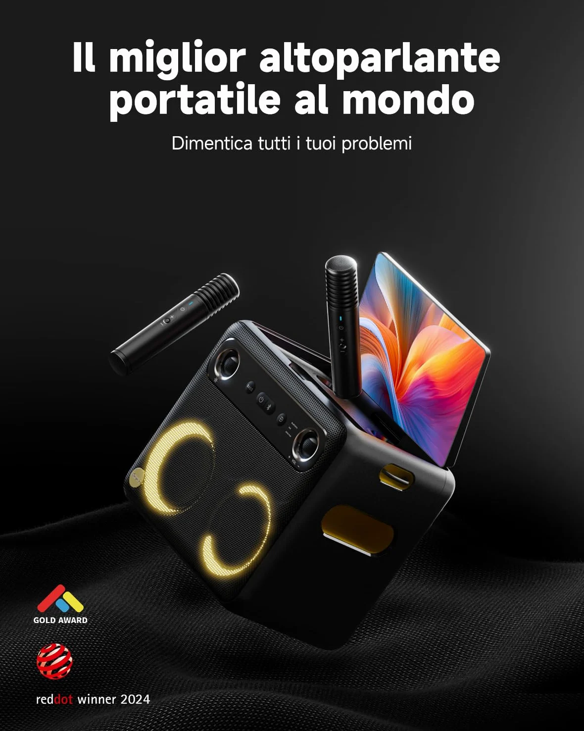 Macchina per karaoke per adulti con display testi, schermo 13,3 pollici, karaoke tutto in uno 2 microfoni wireless (nascosto autocarica), altoparlante