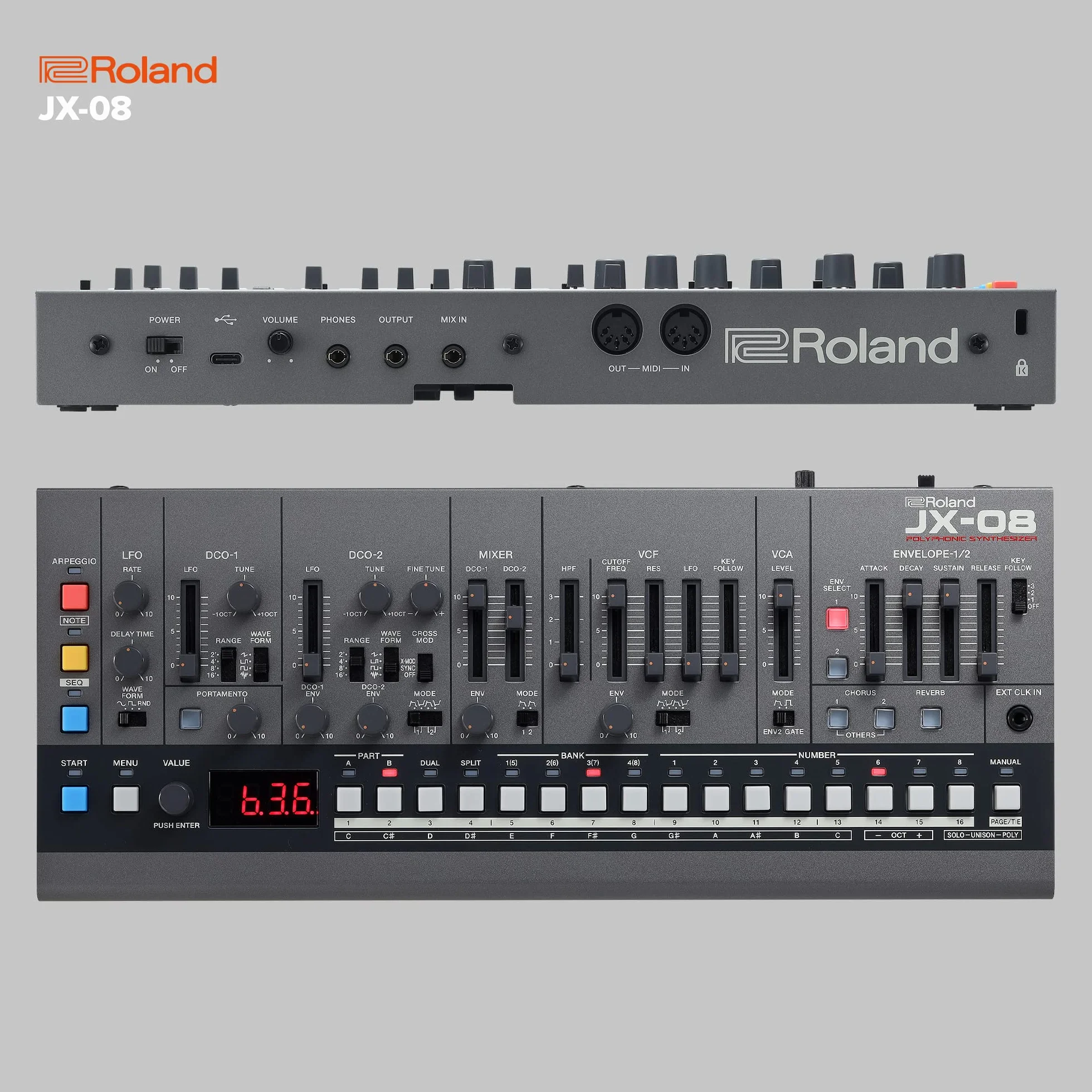 Roland JX-08 Modulo Sonoro Sintetizzatore Boutique – Riedizione Moderna e Compatta del Leggendario Roland JX-8P del 1985 con Nuovi Effetti, Sequencer Polifonico e Molto Altro – Leggero, Portatile