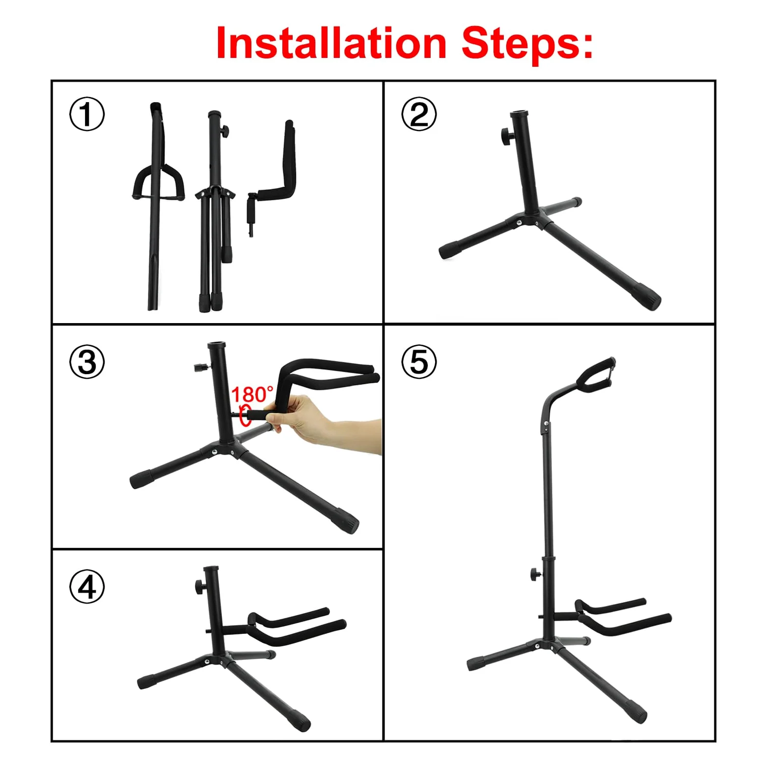 Rayzm Supporto per chitarra con regolazione in altezza, Supporto da pavimento in metallo per chitarra acustica/elettrica/classica, basso, mandolino e banjo