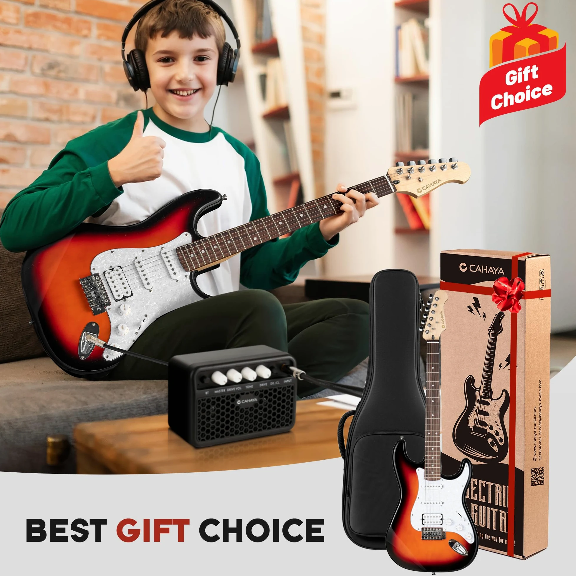 CAHAYA Set di Chitarra Elettrica e Amplificatore: chitarra Stratocaster da 39 pollici con 3 pickup (S-S-H), include custodia, accordatore, Whammy Bar e 4 plettri