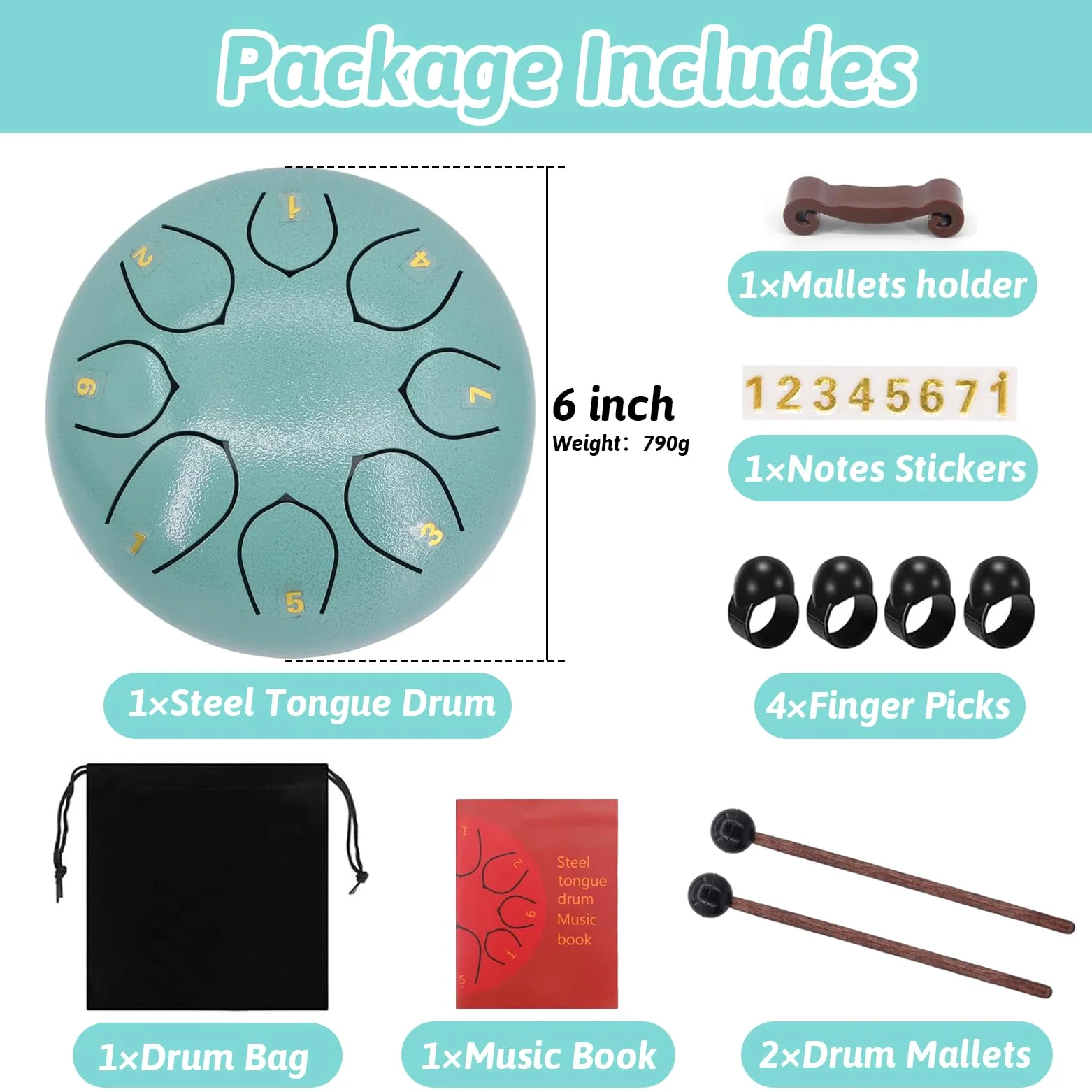 Steel Tongue Rain Drum 6 Pollici 8 Note Tamburo Pioggia Outdoor Handpan Drum Strumento Pioggia Musica Tamburo Per Educazione Musicale Intrattenimento Meditazione Yoga Zen Regali Blu Schiuma