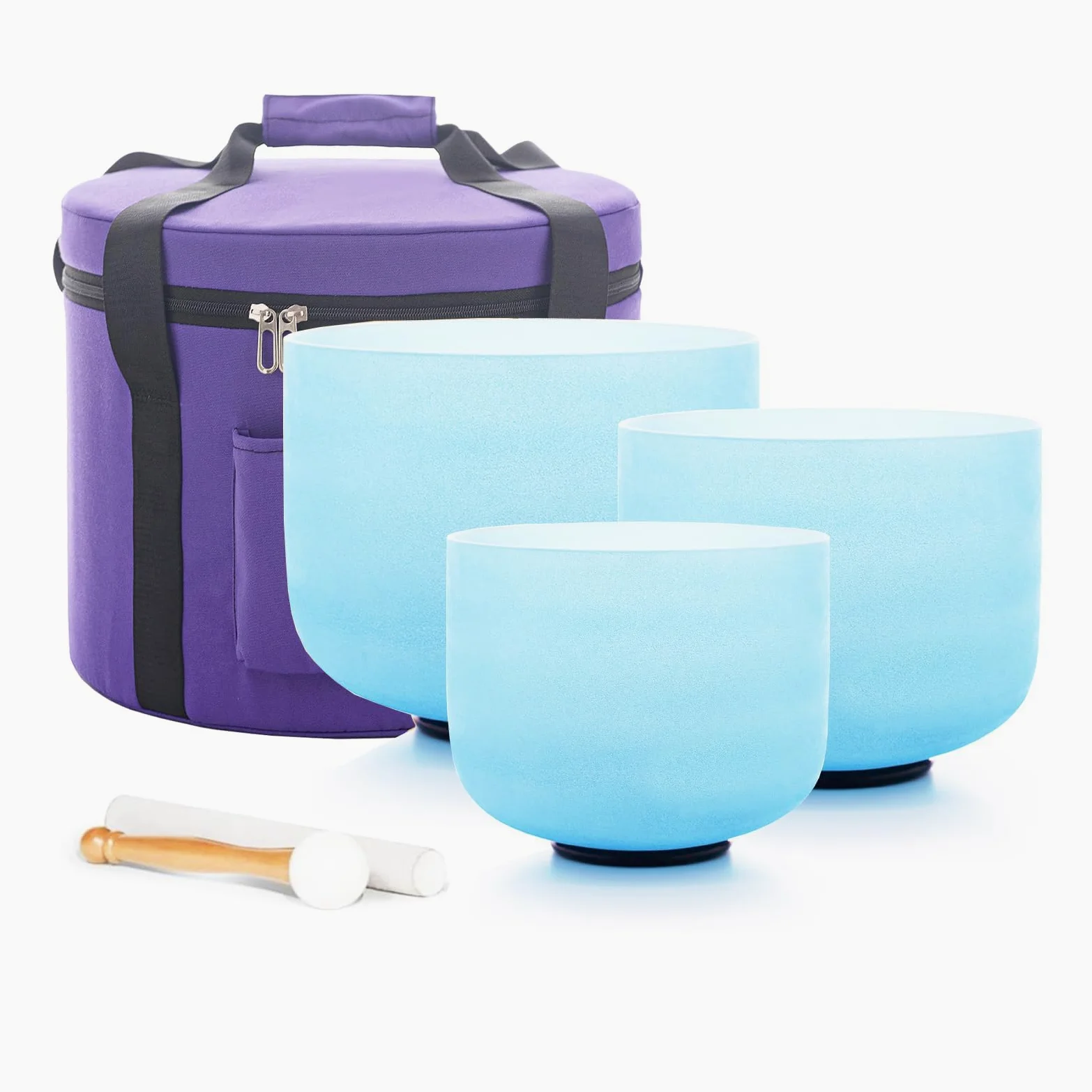 Hye-eun Set di 3 campane tibetane in cristallo, 432 Hz, 12 "C 10" F 8 "A, blu, al quarzo, con custodia per il trasporto, per la meditazione, per la guarigione dello yoga