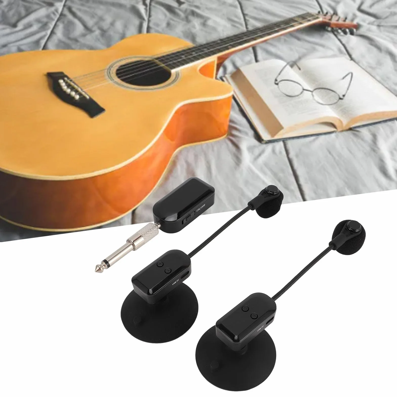 Microfono per Strumenti Wireless 2.4G, Sistemas di Pickup per Microfono per Sassofono a Condensatore con Rotazione di 360°, per Fisarmonica per Violino e Chitarra, per Concerti
