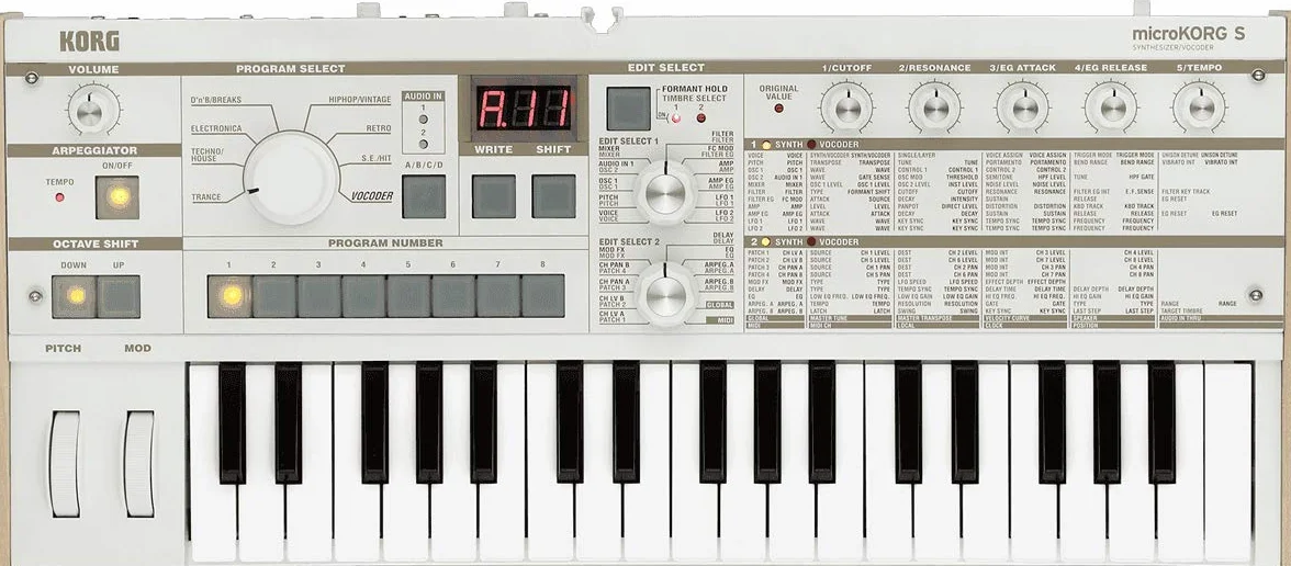 KORG - MICROKORG S, Sintetizzatore Modellazione Fisica con Amplificazione Interna,37 Tasti Slim con Velocity,polifonia 4 voci, VOCODER con microfono in dotazione, 256 Program, Effetti+EQ, Arpeggiatore
