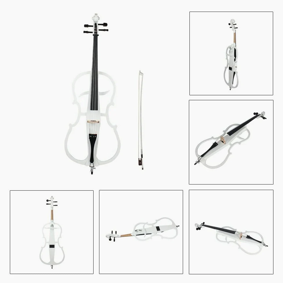 Violoncello elettrico in legno massello 4/4 per principianti adulti con custodia per cuffie con sintonizzatore a ponte ad arco