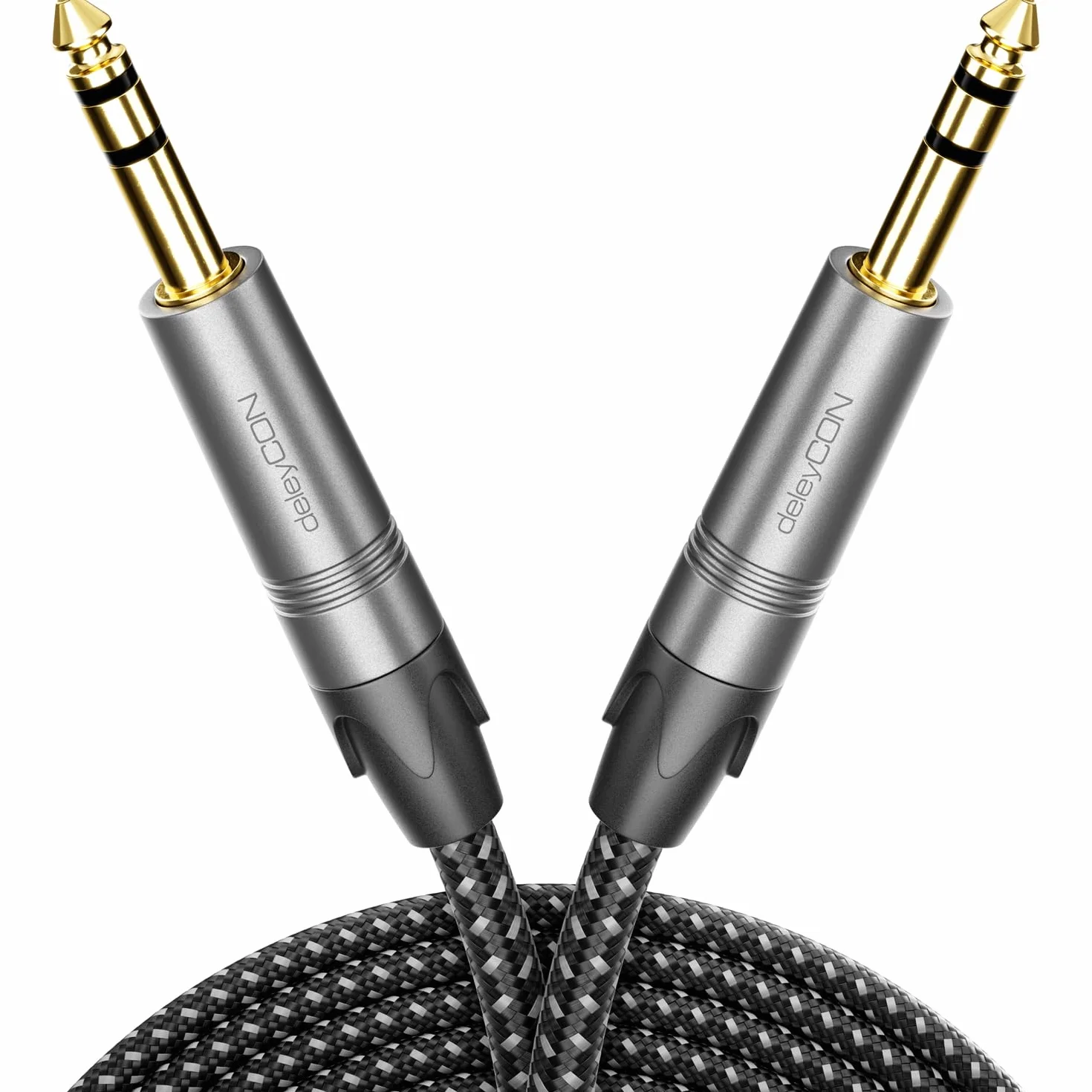 deleyCON 10m Cavo Strumento Jack 6,35mm a Jack 6,35mm TRS (Stereo) AUX - Qualità da Studio - in Puro Rame OFC (AWG24) - per Amplificatore Mixer Chitarra Elettrica Basso Tastiera