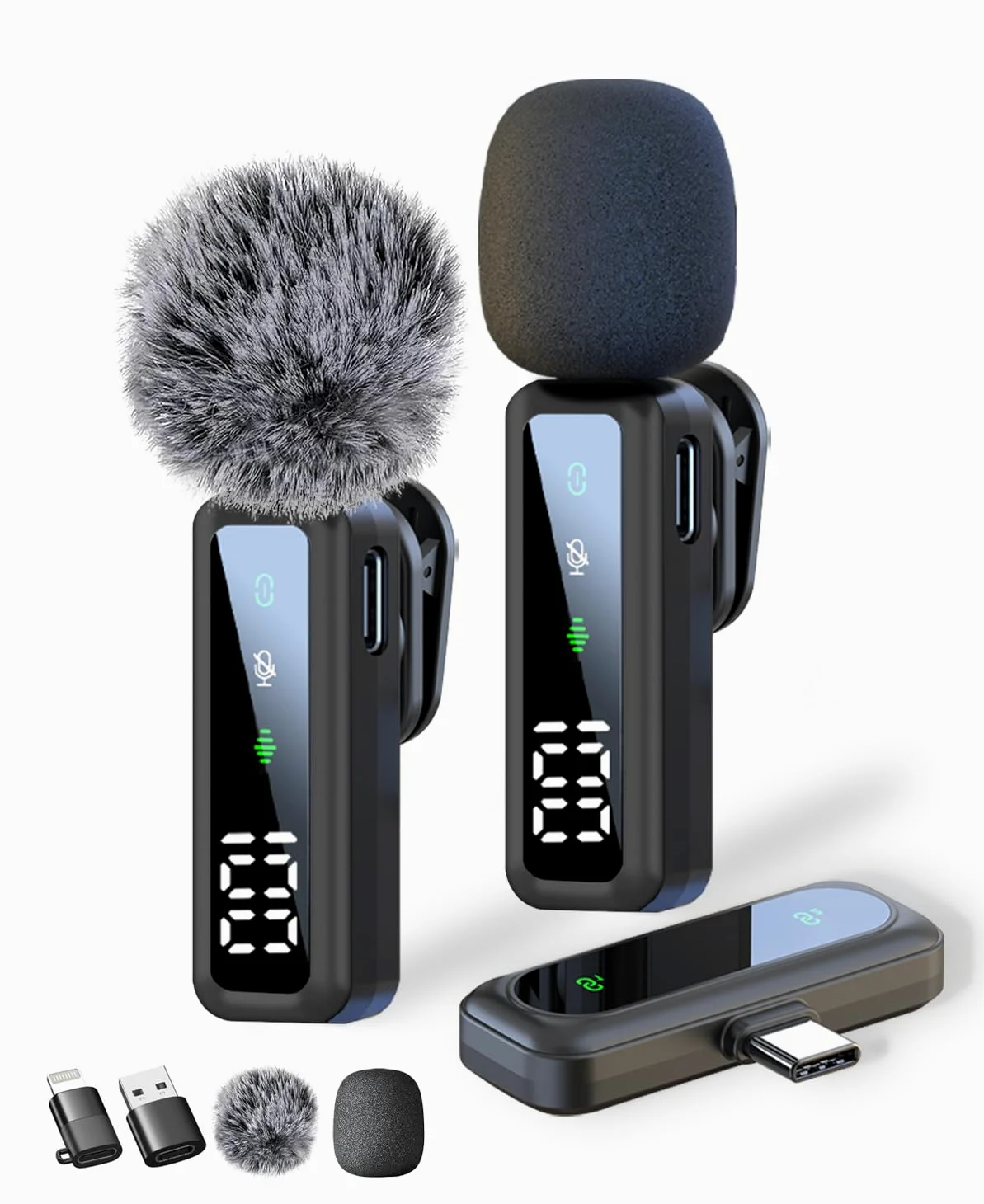 Aiwgyibo Microfono Wireless - Microfono Bluetooth Compatibile con iPhone/Android/Computer, Microfono Lavalier con Funzione di Riduzione del Rumore, Supporta Trasmissione Live, Vlog e Interviste