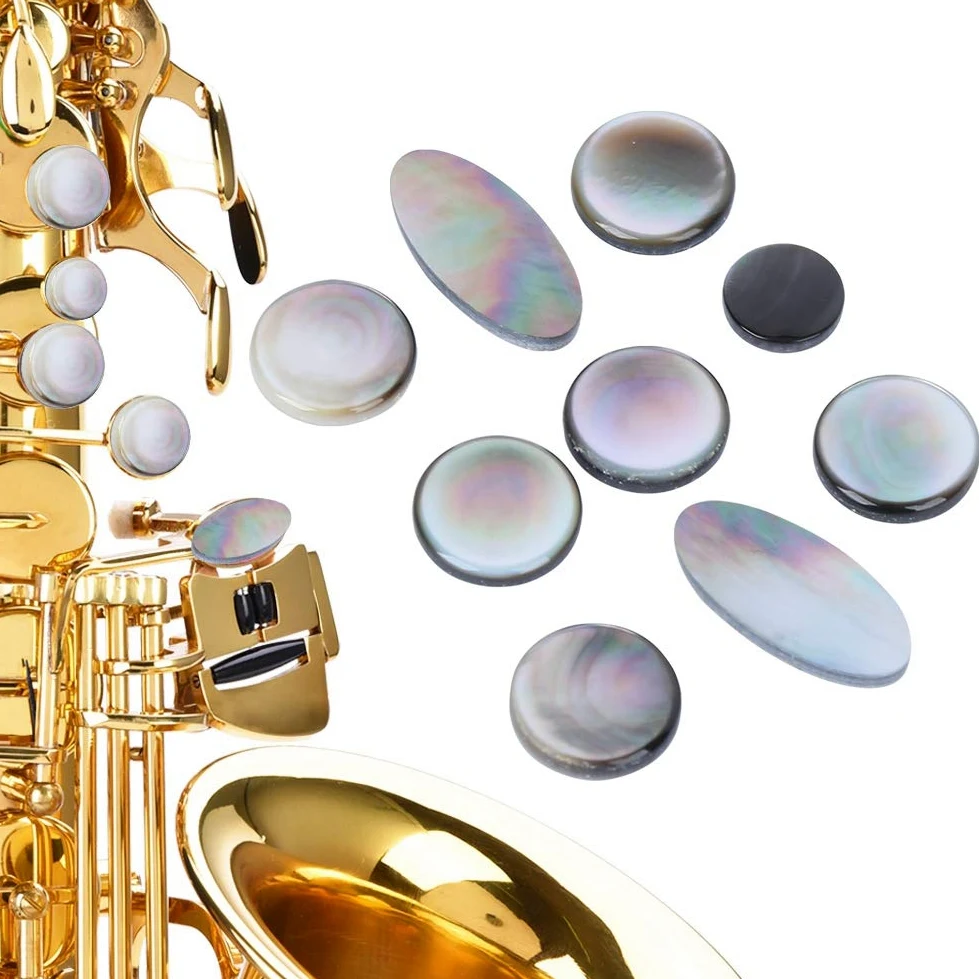 Tbest Bottoniera per Sassofono, 9 Pezzi, Set di Bottoni per Chiave Sax in Bianco e Nero, Accessori per Strumenti Musicali, Accessori per Decorazioni per Bottoni per Sassofono