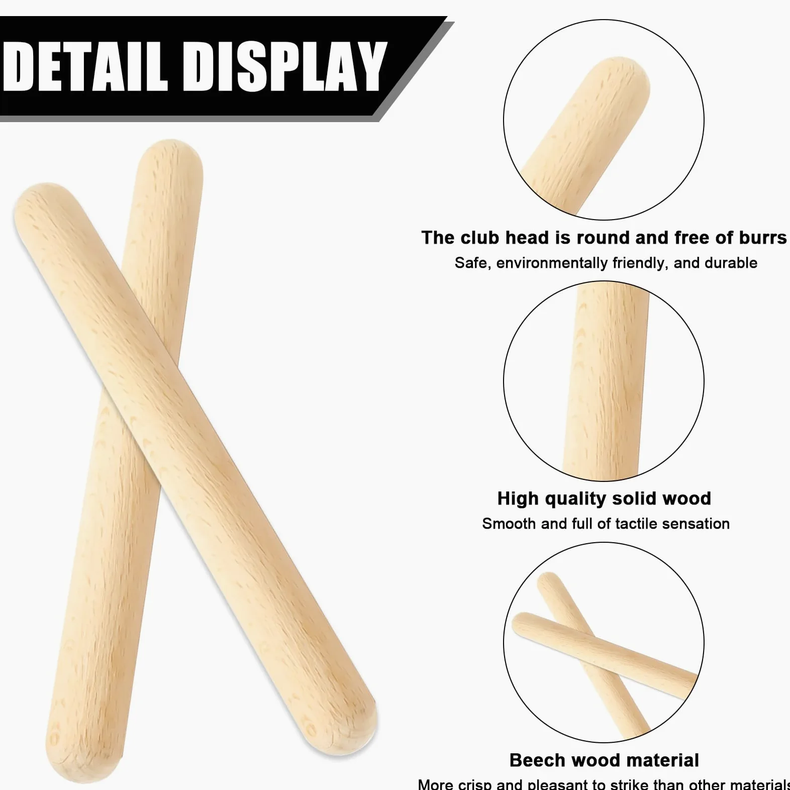Set di 20 bastoncini per ritmo in legno di argilla, 20 cm, in legno di argilla, per scuole, bande professionali, principianti di tutti gli stili, non dipinti