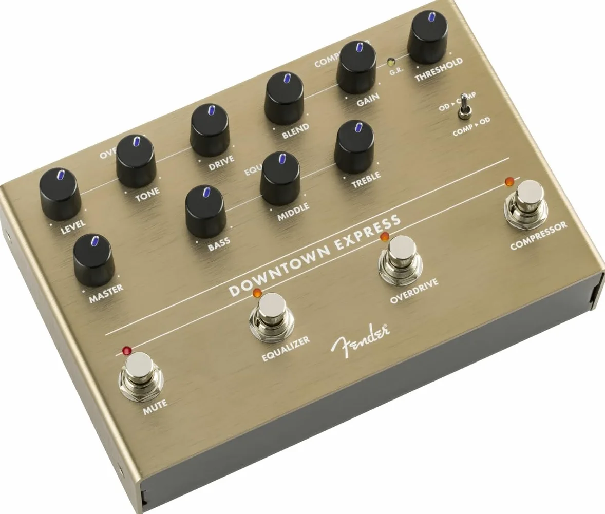 Fender Downtown Express Pedale Multi-Effetto per Basso, Compressore, Overdrive, EQ a 3 Bande, Uscita Diretta, Manopole Retroilluminate a LED, Interruttore Ordine Effetti