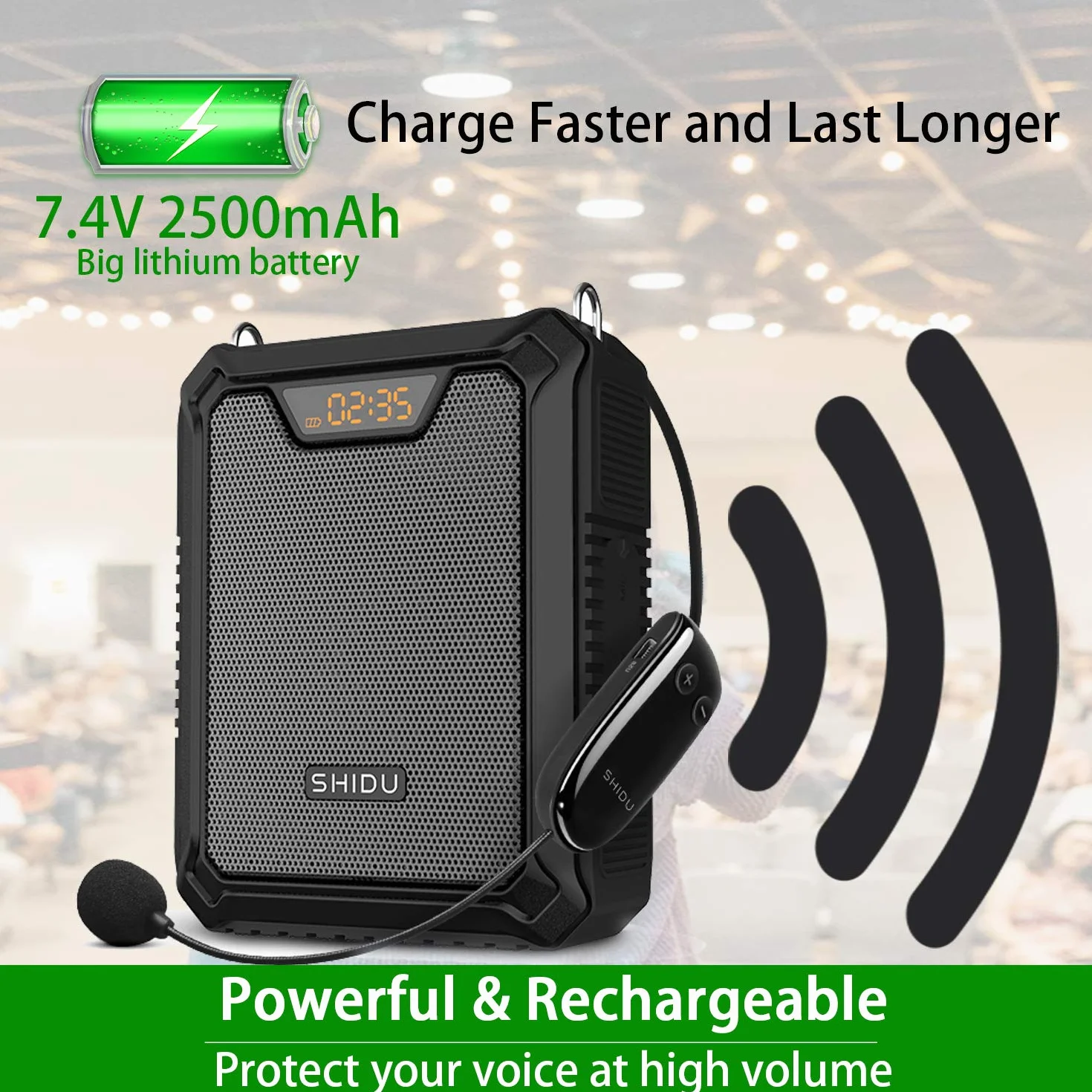 Amplificatore vocale, SHIDU 30W Altoparlante Bluetooth portatile con microfono wireless UHF e microfono cablato Sistema PA ricaricabile impermeabile IPX6 per insegnanti, guida turistica, esterno