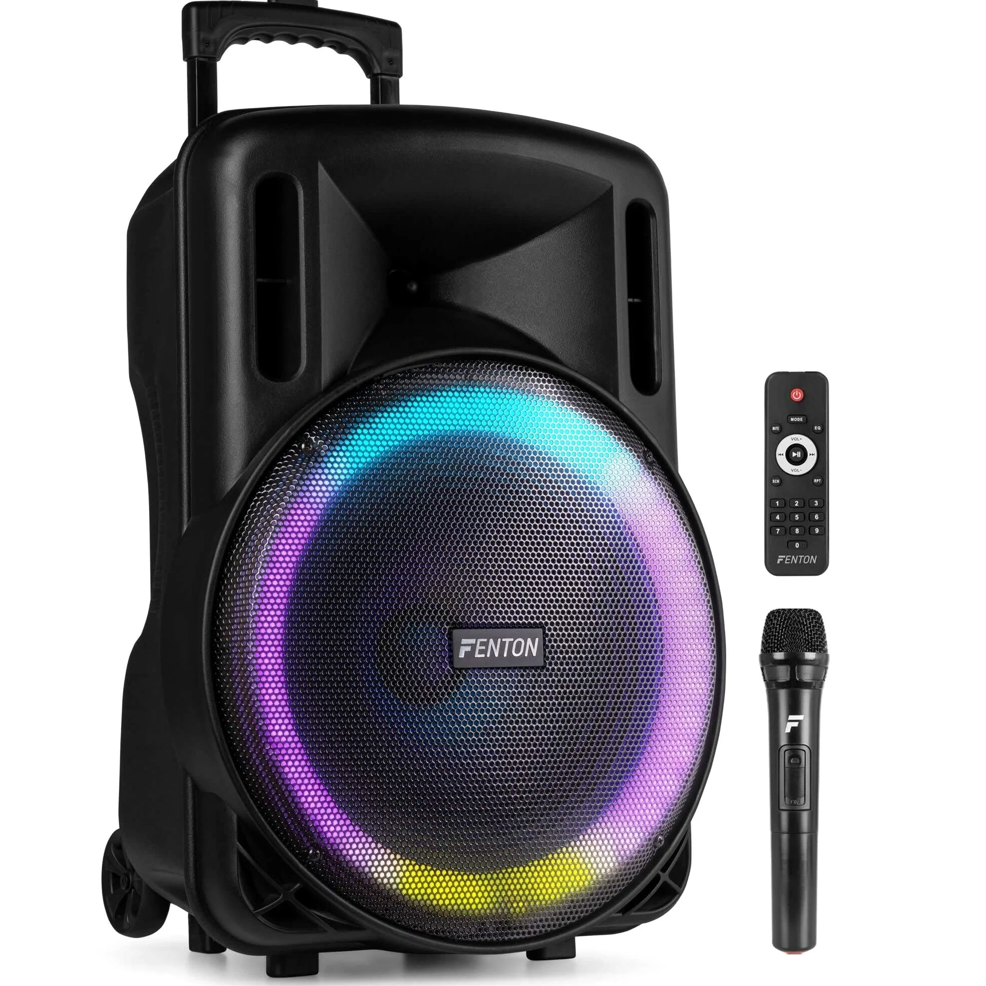 FENTON 170.161 FT10MK2 Sistema Portatile attivo da 450W, con illuminazione LED RGB Woofer da 10” con BT/USB / MP3 e Microfono UHF, Nero (450, Watt)