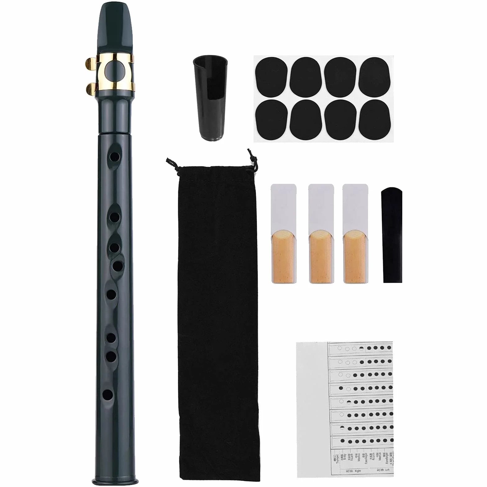 Mini kit tascabile per sassofono contralto, portatile, con 4 ance, 8 tamponi dentali, tabelle per diteggiatura, borsa per il trasporto, strumento a fiato per principianti e dilettanti (nero)