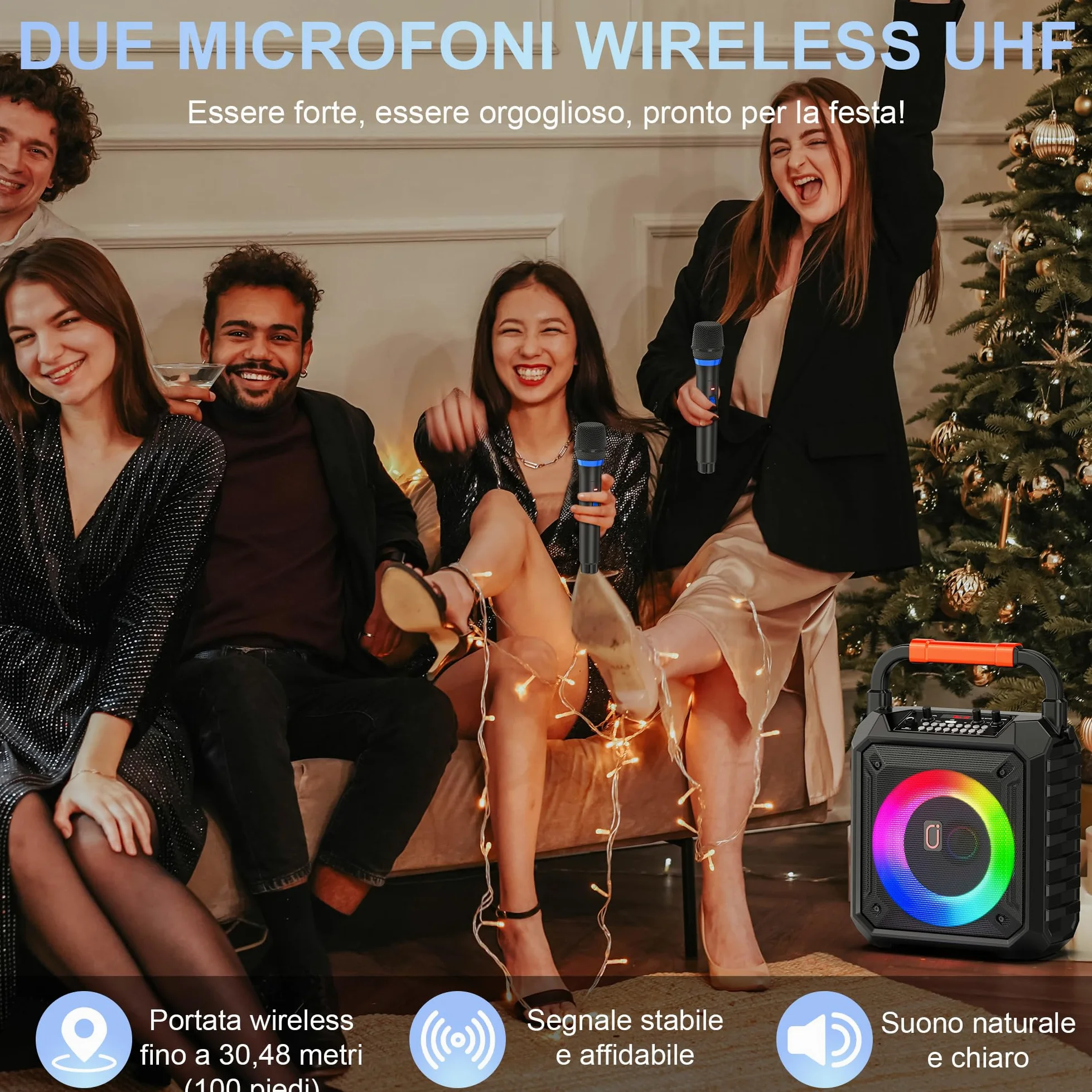 JYX Karaoke con 2 Microfonoper Adulti, Subwoofer da 6,5", 80W Cassa Bluetooth 5.3 Portatile Altoparlante con Luci LED, Autonomia 24-72 Ore, Sistema PA Supporta Scheda TF/USB/AUX-In/REC
