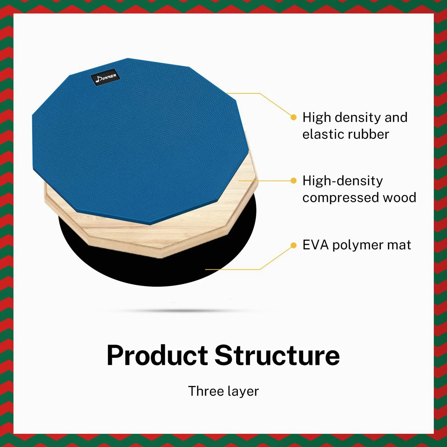 Donner Pad per Allenamento da 12 inch Drum Pad pratica con bacchette in acero Blu