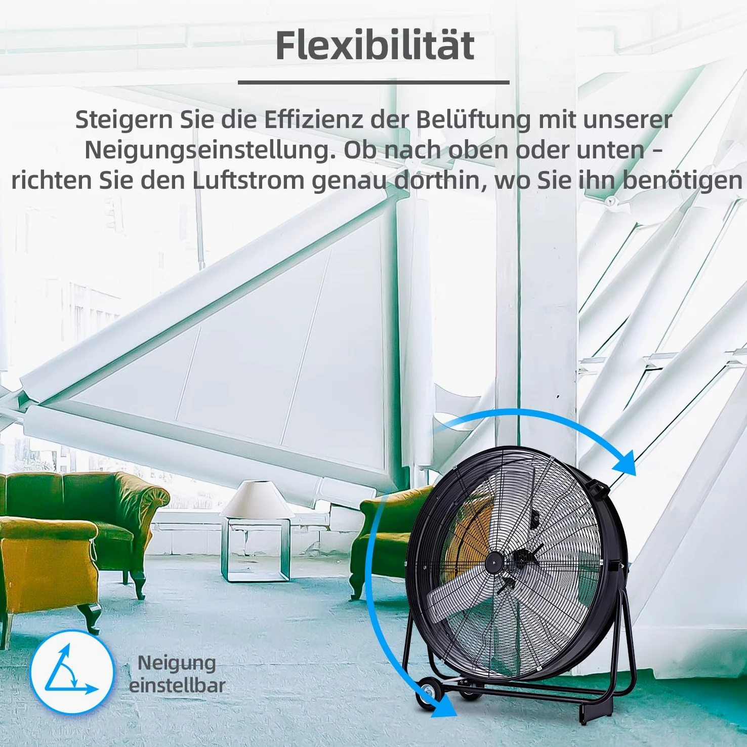 Be Cool Macchina eolica industriale 75 cm BCIWM75 cm – Ventilatore a tamburo guidabile, Ø 75 cm (30"), 300 Watt, motore in rame, 2 velocità, pale rotore in alluminio, griglia di protezione per
