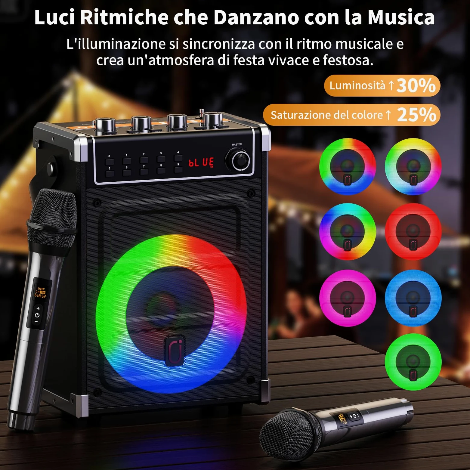 JYX Karaoke con 2 Microfono Wireless 2026 Upgrade, 380W Cassa Bluetooth 5.3, Altoparlanti Karaoke Professionali e Luci da DJ per Feste, PA Sistema Portatile Compatibile con TWS/AUX/FM/USB/TF, Nero