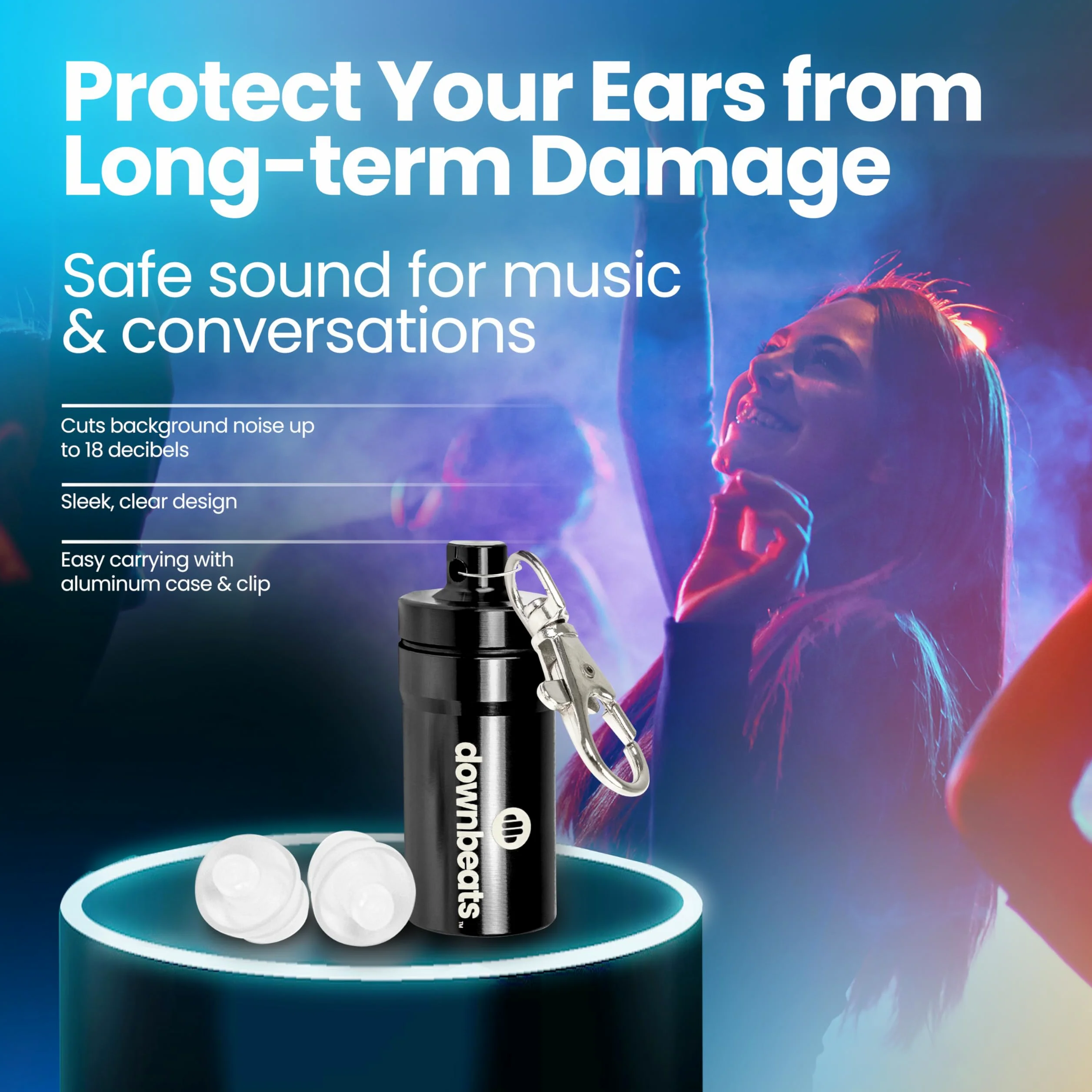 DownBeats Protezione dell'udito riutilizzabile ad alta fedeltà: tappi per le orecchie per concerti, musica, musicisti, DJ e club (nero)
