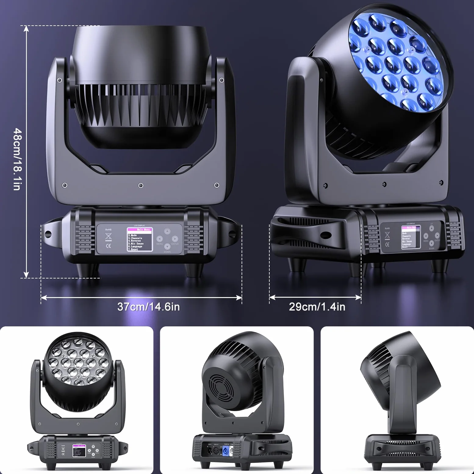 2 Unità 19x15W Teste Mobili LED Beam Wash Zoom Effetto di Luce Discoteca Proiettori di Scena RGBW 4 in 1 per la Festa Musicale Sala da Ballo Discoteca Matrimonio