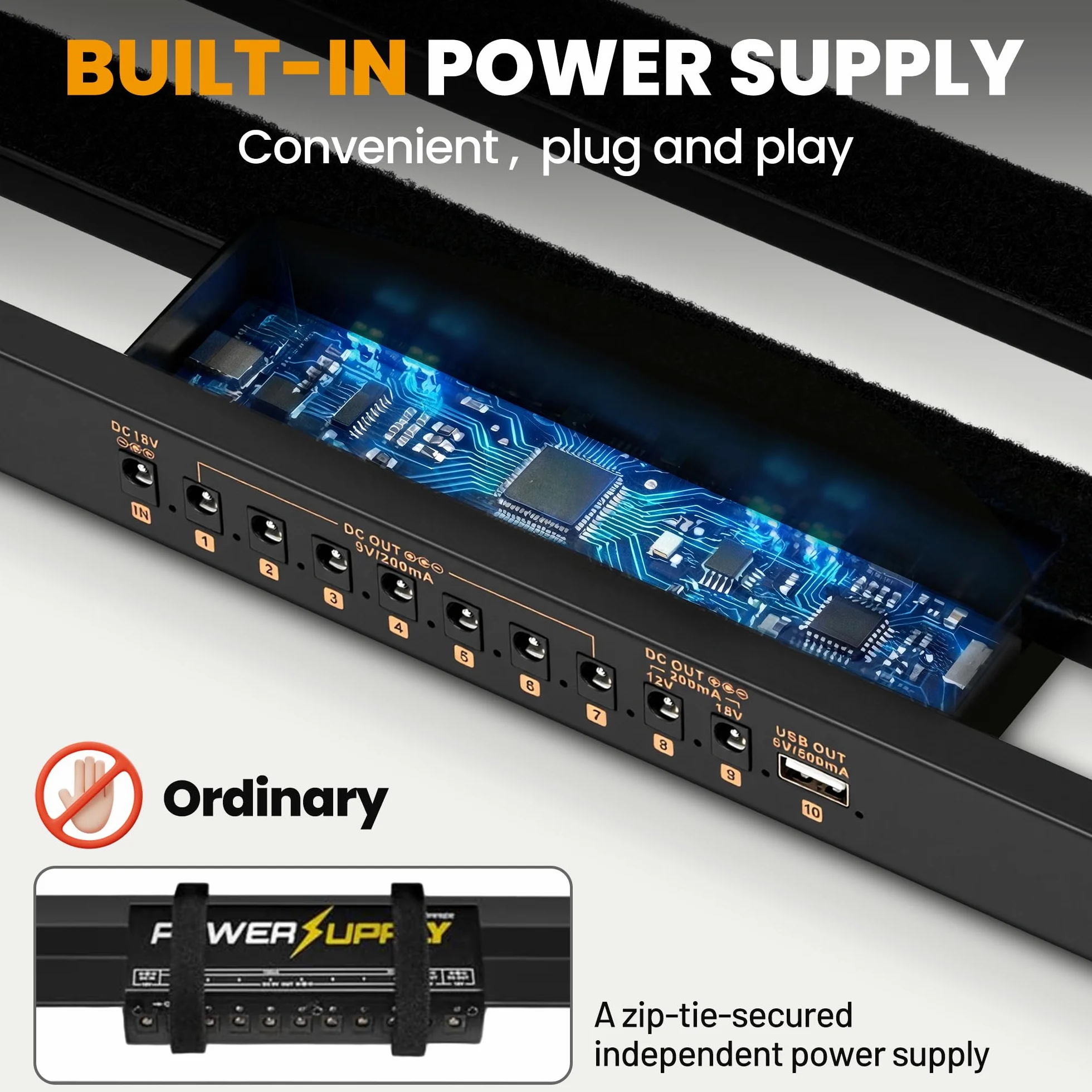CAHAYA Pedaliera Chitarra Alimentazione Compatta - Pedalboard Leggera in Lega di Alluminio con Alimentazione Integrata, Cavi DC, Uscita USB, Borsa per il Trasporto e Alimentatore 49x13cm 0,86kg