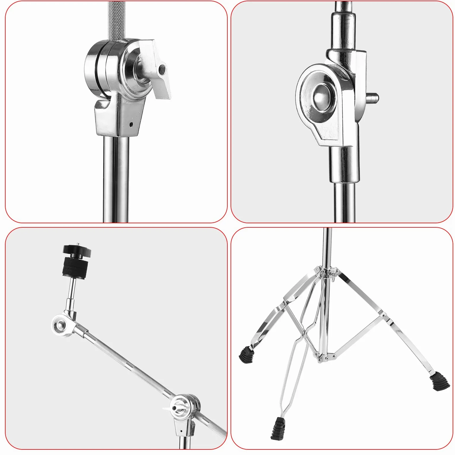 Supporto per piatti dritto e asta per piatti, gambe a doppio rinforzo in altezza e angolazione regolabili, supporto per batteria, supporto per piatti, supporto per piatti resistente, con