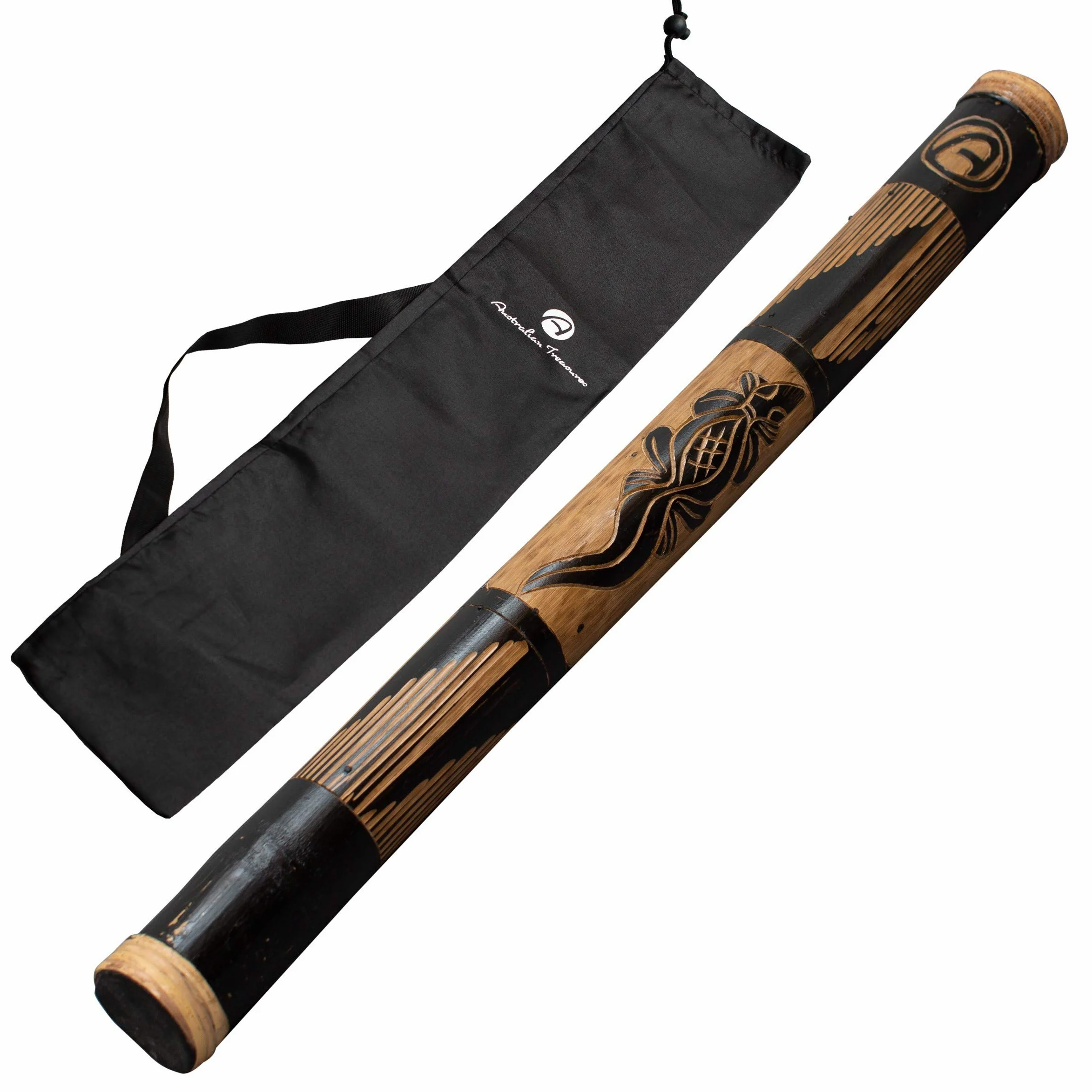 Bastone della Pioggia 60 cm in Bambù Intagliato in Rilievo -Rainstick Strumento a Percussione per Meditazione e Relax - Bastone della Pioggia in Legno Naturale con Borsa in Nylon -Australian Treasures