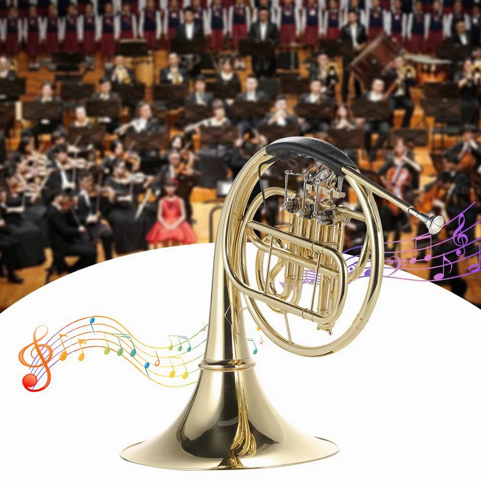 Corno francese,Sib corno francese singolo 3 tasti ottone lacca oro corno francese diviso a fila singola strumento a fiato con bocchino cupronichel custodia per il trasporto
