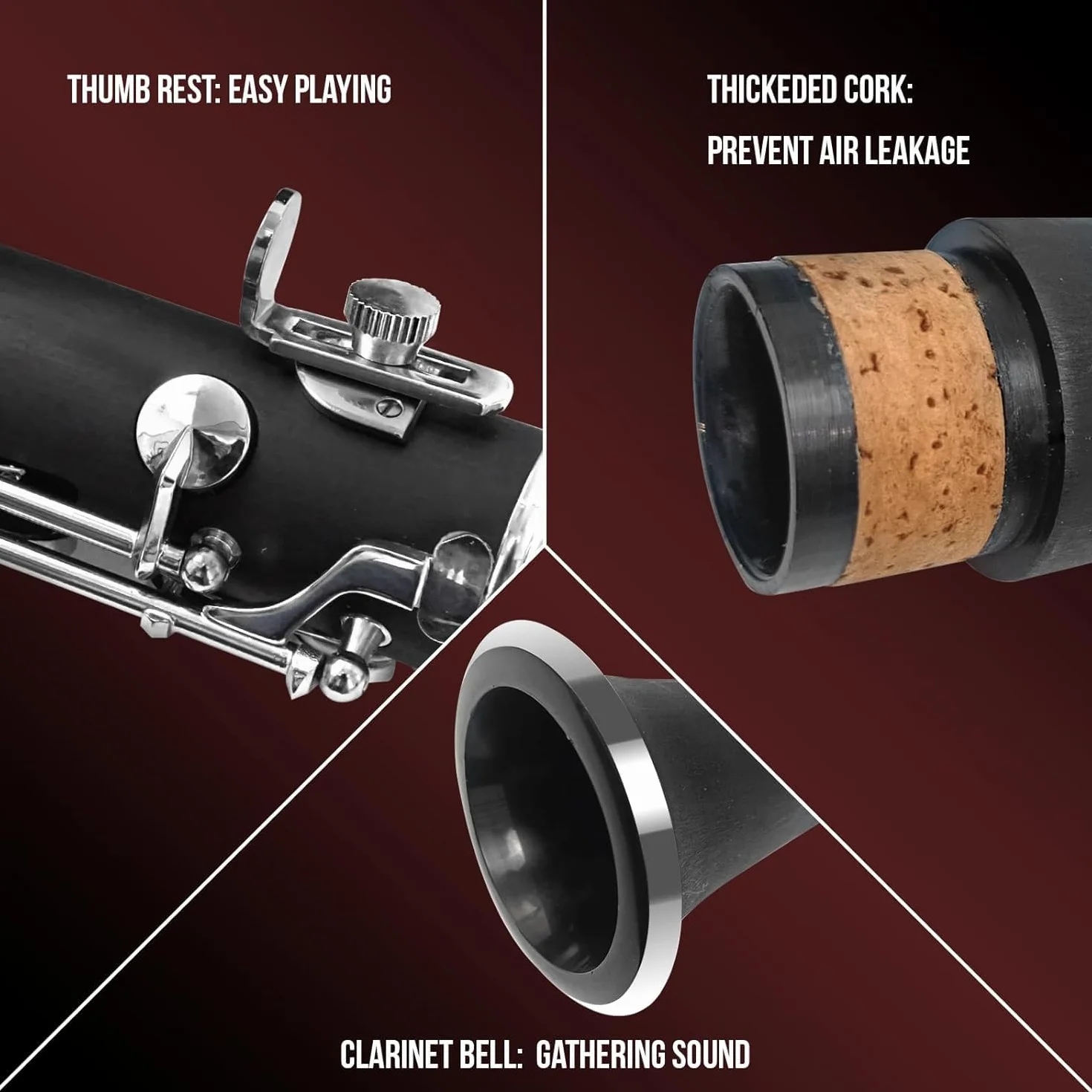 Clarinetto in Sib 17 Chiavi, B Flat Clarinetto per Principianti in Ebanite Nichelato, con Custodia Rigida Cleaning Kit, Strumenti a Fiato