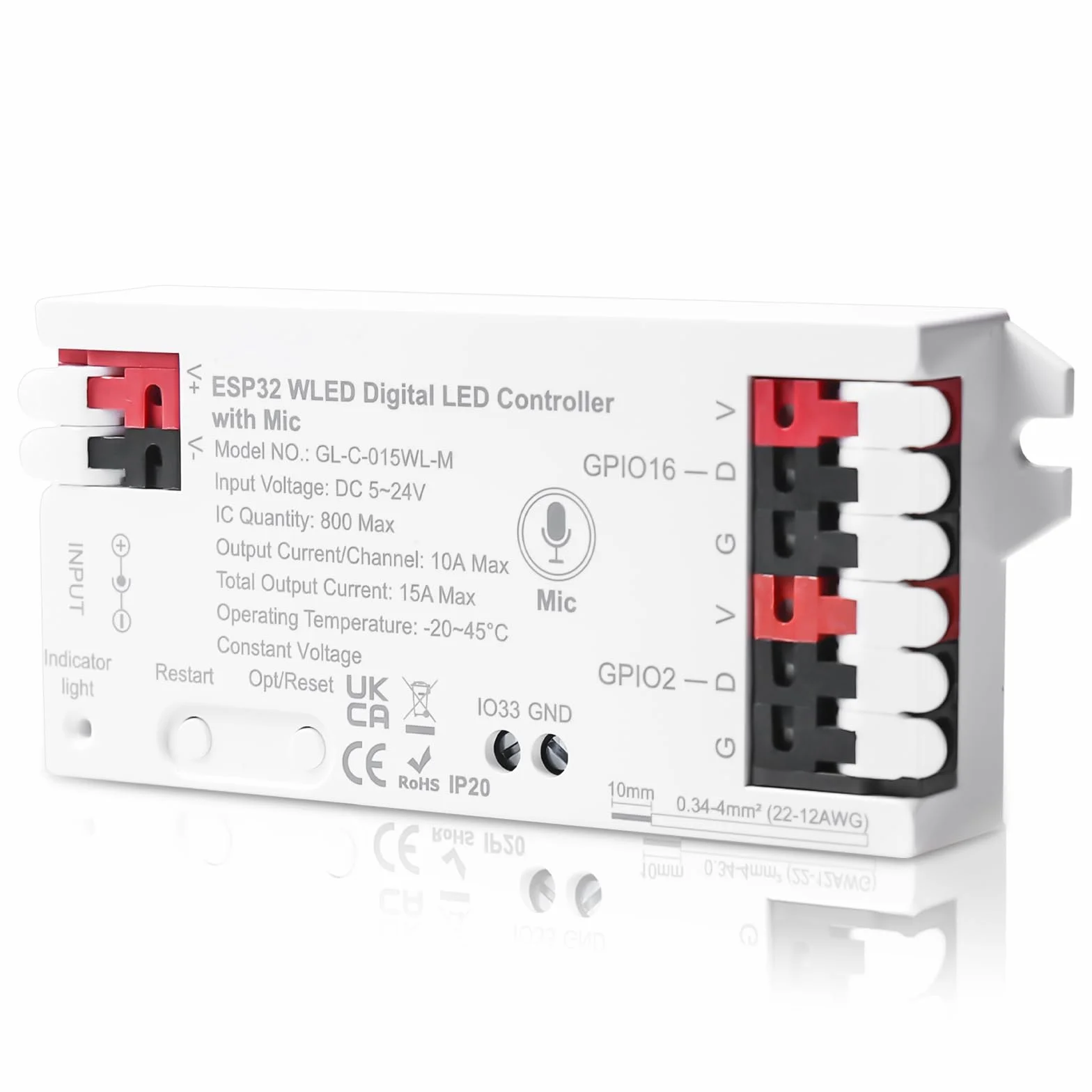 ESP32 WLED, controller digitale indirizzabile, controller WLED con microfono per NeoPixel (WS2812B, WS2811, SK6812), DC5-24V, perfetto per RGB e RGBW Digital Lights