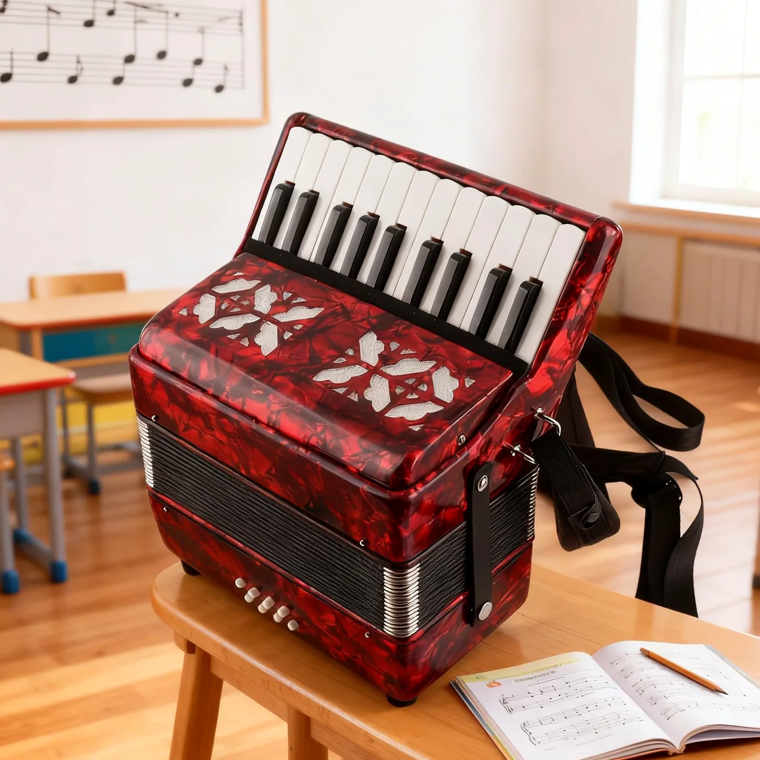 DOACT Fisarmoniche, Strumento a Fisarmonica per Adulti, Strumento a Fisarmonica, Fisarmonica, (IRIN Ha Autorizzato) 22 Tasti 8 Bassi Fisarmonica a Piano Principiante Fisarmonica