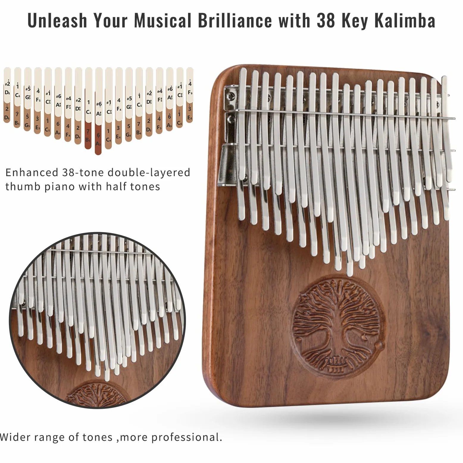 Hluru Kalimba - Pianoforte da pollice a 38 tasti, strumenti musicali accordati a C, a doppio strato, con libro di canzoni Kalimba, tuning e altro ancora, per bambini, adulti, principianti e