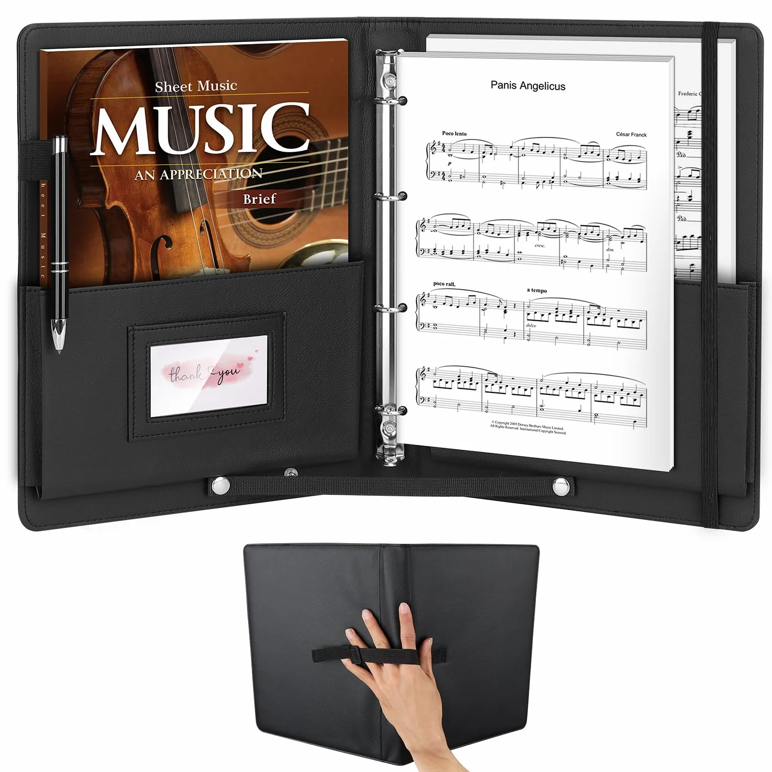 AOBOPLE Cartelle Portaspartiti A4,Capacità 200+ fogli Cartella Musicale Nera di Lusso in PU,Similpelle Cartella Musicale con Tasca Interna per Spartiti,Strumentista,Musicista