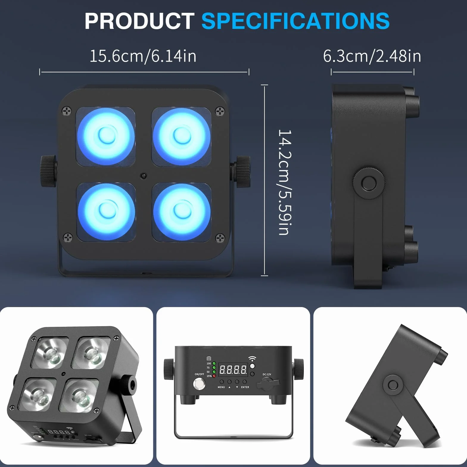 4PCS 100W Par LED Faro Ricaricabile Batteria, 5200mAh RGBWA+UV Luci del Palcoscenico con Telecomando/DMX/APP Luci Discoteca per Feste Discoteca Eventi live Concerti Band