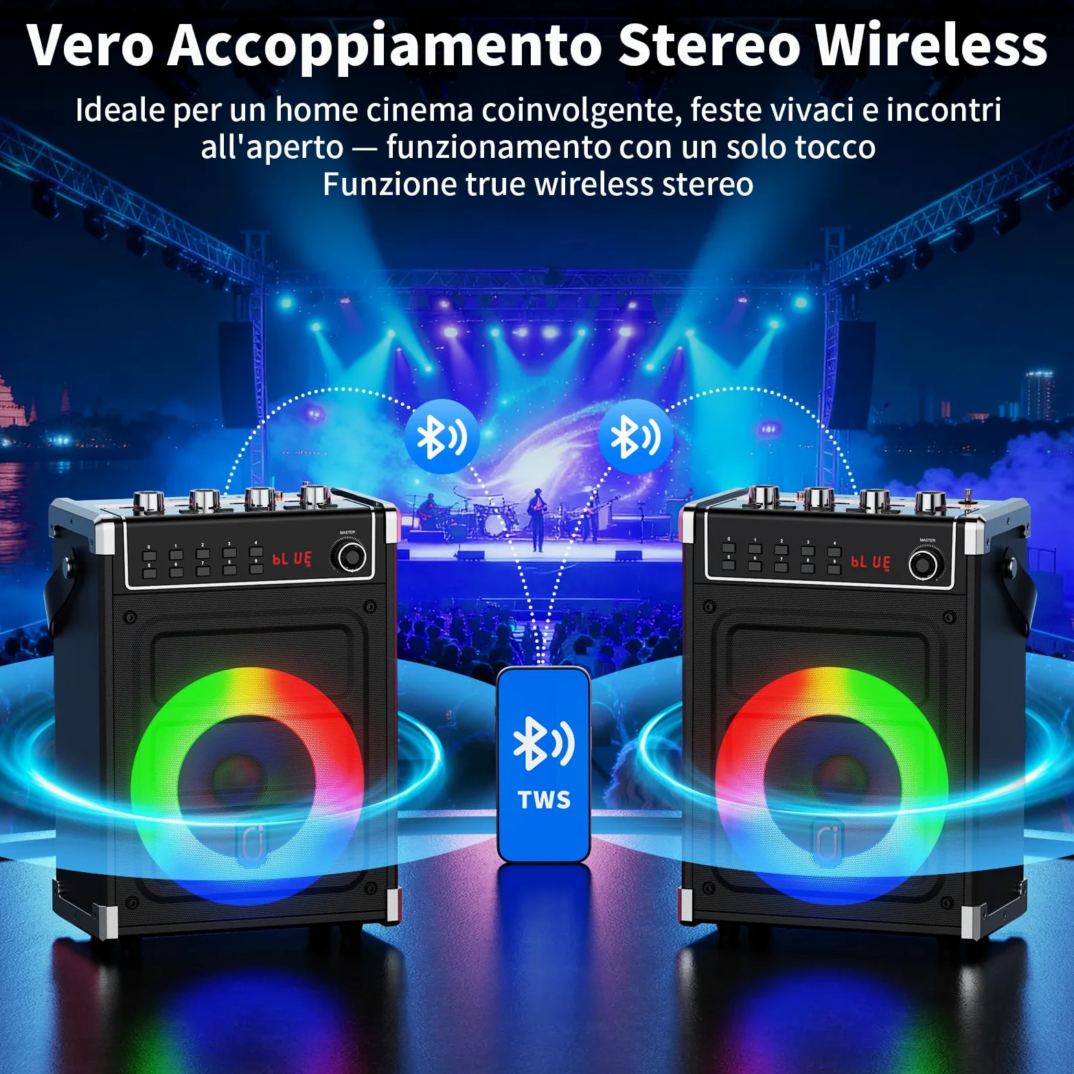 JYX Karaoke con 2 Microfono Wireless 2026 Upgrade, 380W Cassa Bluetooth 5.3, Altoparlanti Karaoke Professionali e Luci da DJ per Feste, PA Sistema Portatile Compatibile con TWS/AUX/FM/USB/TF, Nero