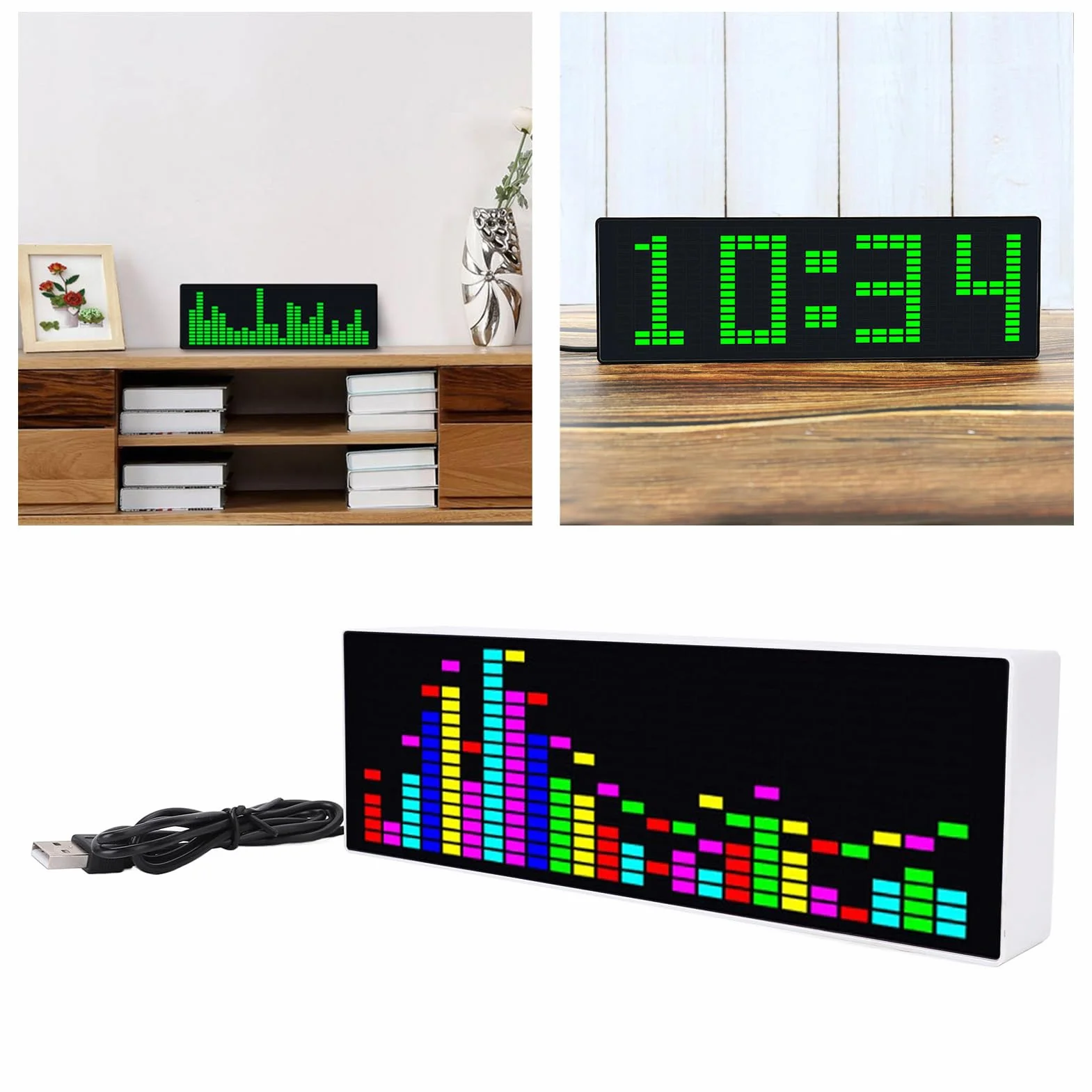 Display dello spettro musicale, analizzatore musicale a LED, analizzatore dello spettro audio, misuratore di controllo del suono colorato, 12 effetti dinamici e 7 effetti cromatici