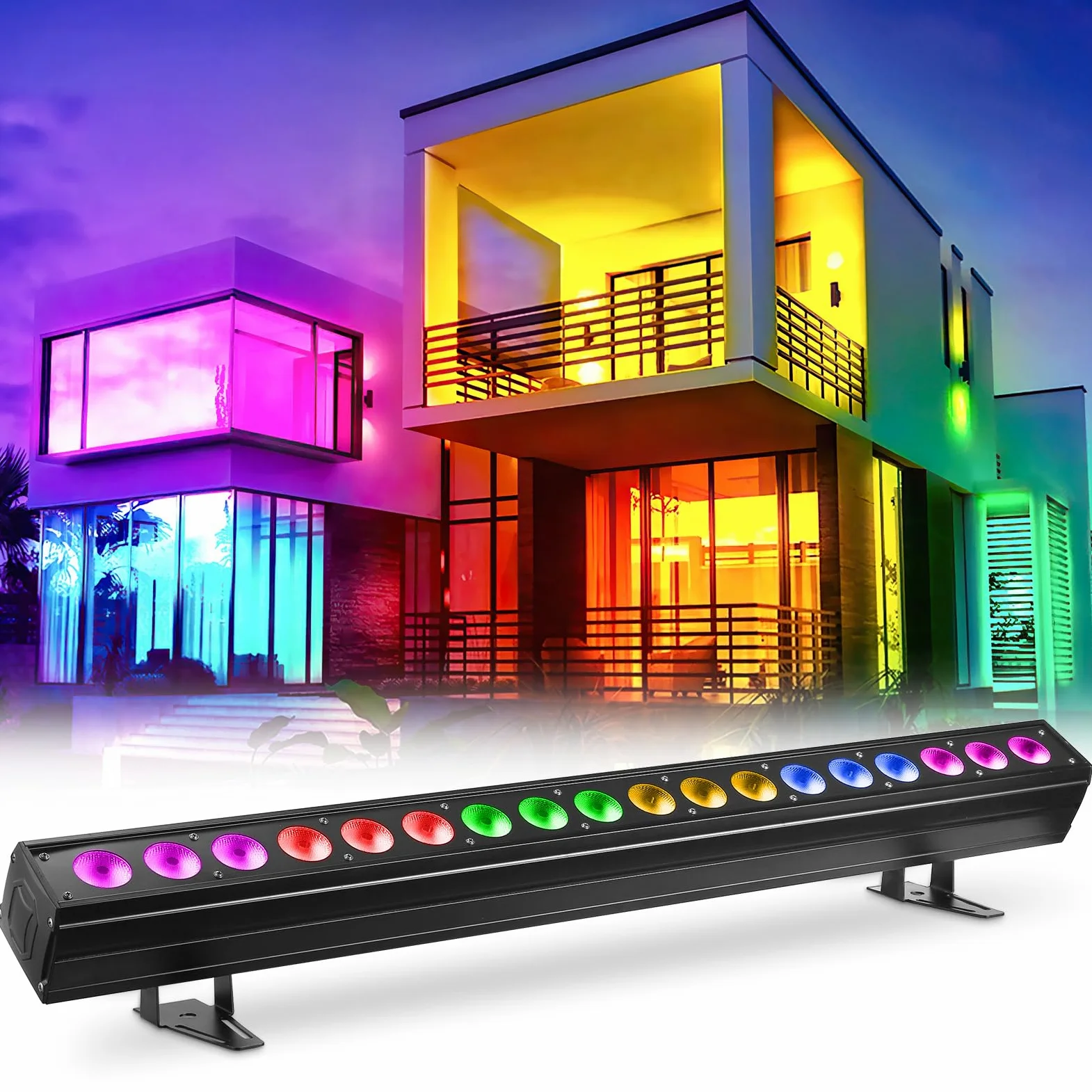 Barra Luminosa Wallwasher, 18pcs 6 in1 LED 180W Fase Faretto Luci di Lavaggio Striscia di Lavaggio a Parete Controllo dmx512 per Discoteca Festa Chiesa Compleanno Matrimonio(1 pezzo)