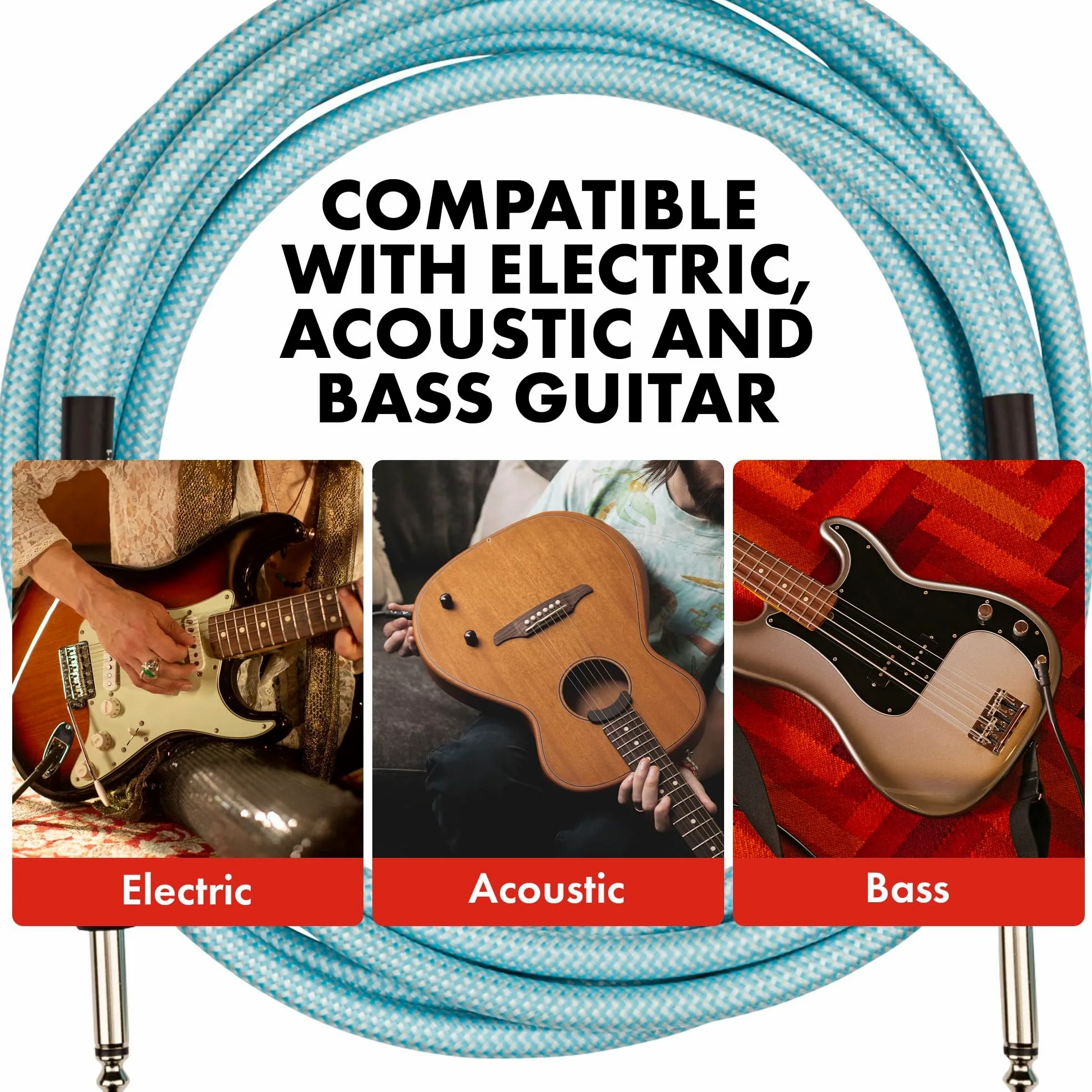 Fender Professional Series Tweed Instrument Cable, 10', Daphne Blue