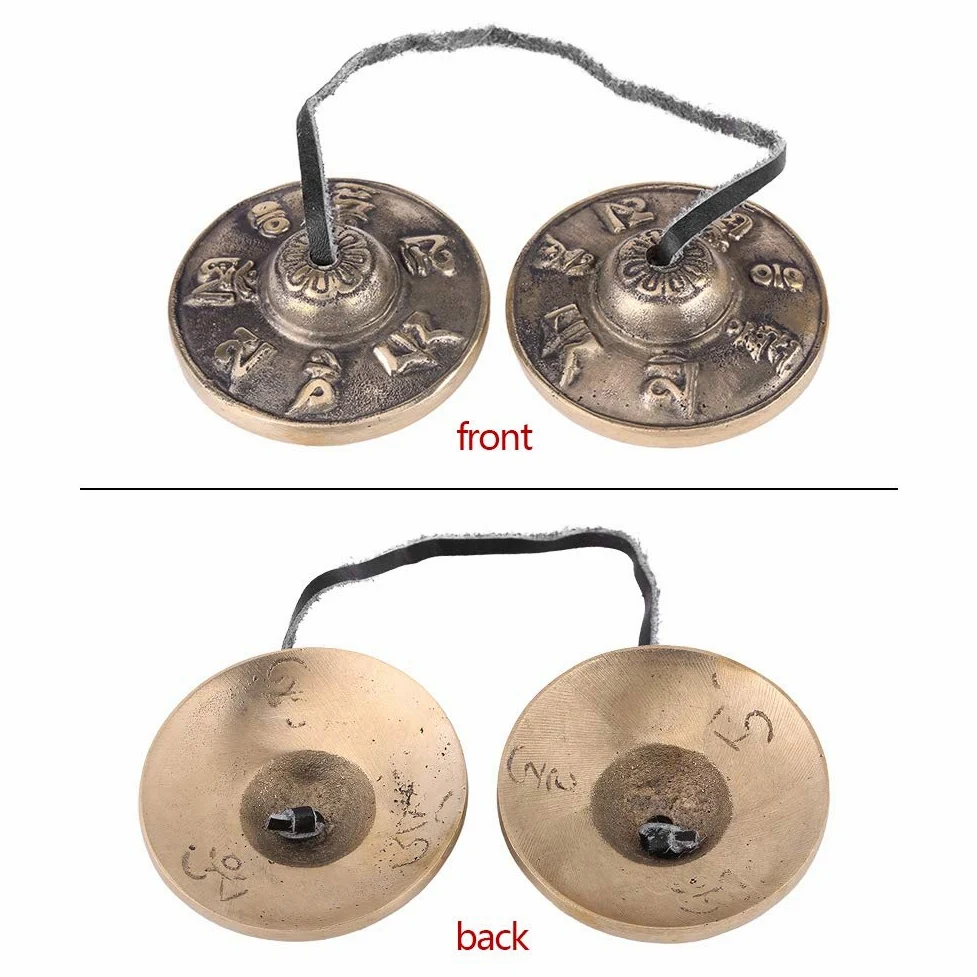 Piatti Tibetani Tingsha, Campanelli in Ottone Sanscrito Per Meditazione, Campanelli Per Dita in Ottone Per Musical Buddista