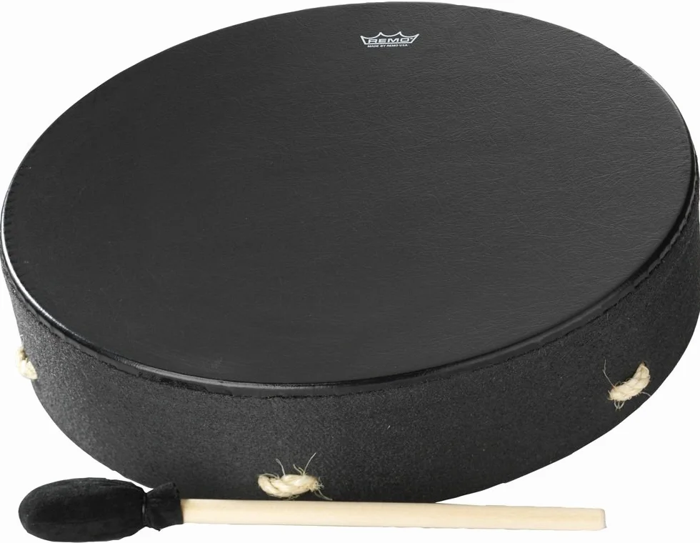 Remo World Percussion - Buffalo Drum - 16" x 3,5" - Telaio Acousticon, Pelle Bahia Bass, Croce di corda, accordatura fissa, inclusa mazza, nero - E1-1316-BE