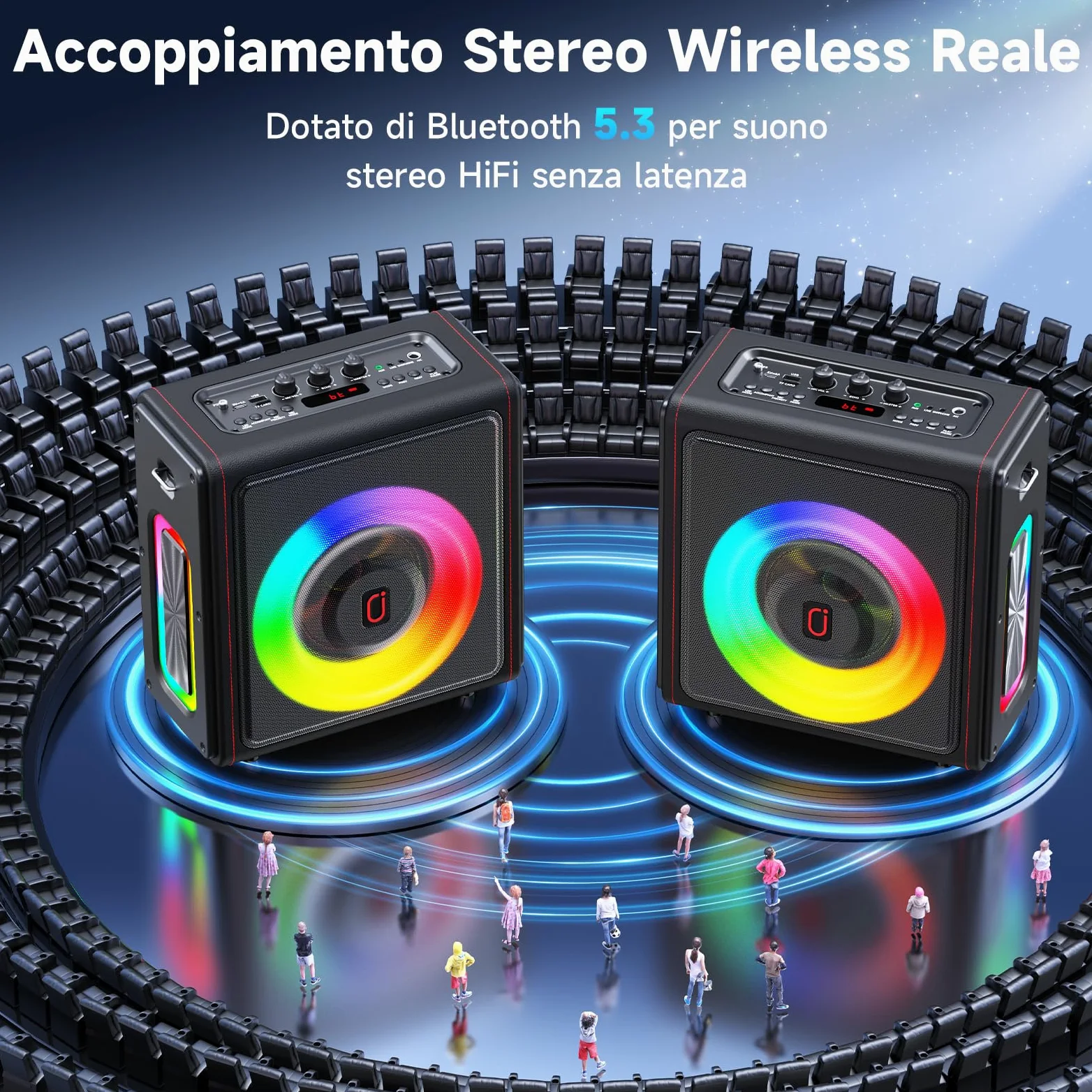 HWWR Karaoke con 3 Microfono Wireless, 120W cassa Bluetooth 5.3 Portatile con Subwoofer Aggiornato per Adulti, sistema PA con regolazione dell'eco, supporto TWS/TF Card/USB/AUX/Live
