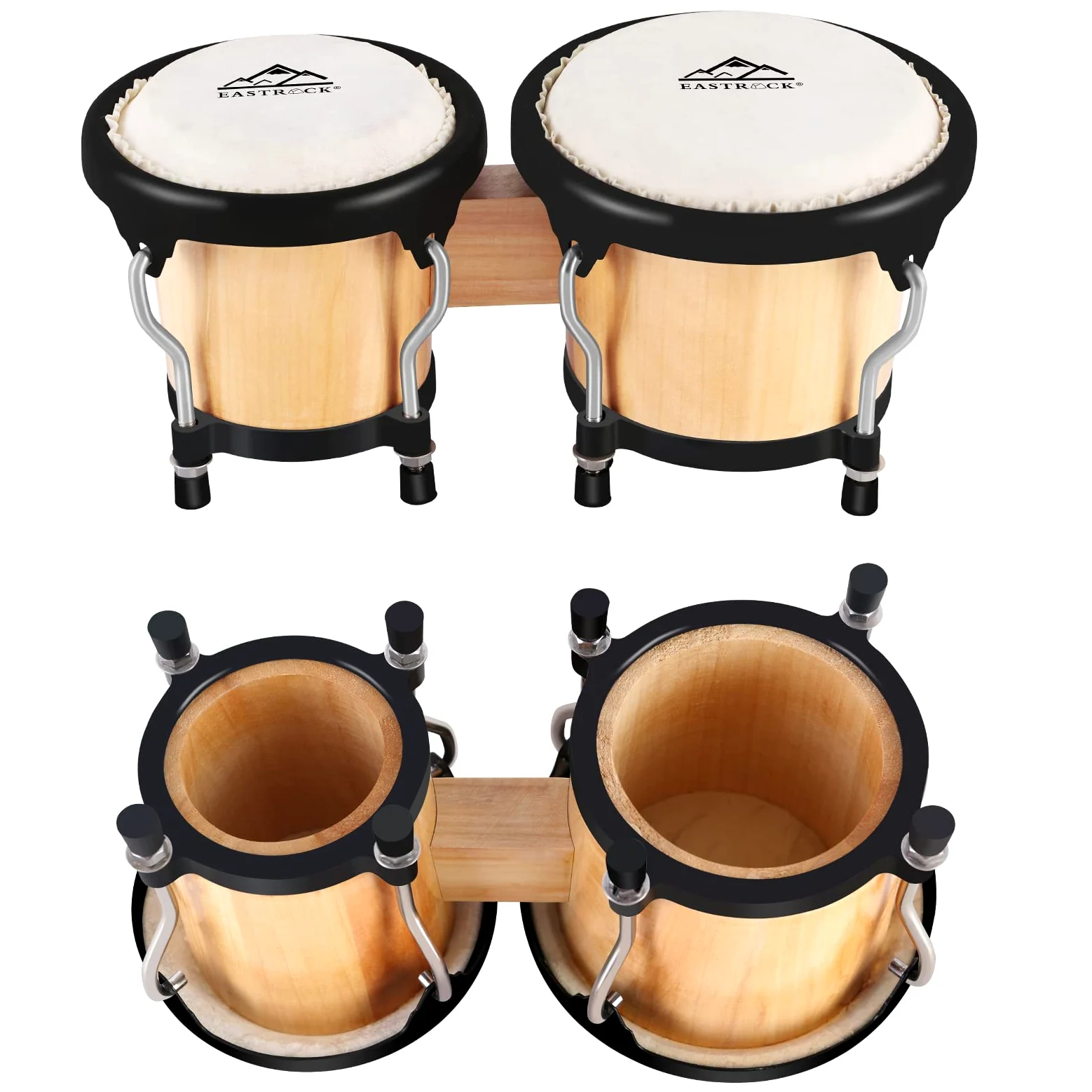EASTROCK Bongo Drum 4" e 5" Set Per di tamburi per adulti,principianti,per professionisti, strumenti a percussione in legno e metallo con chiave sintonizzabile