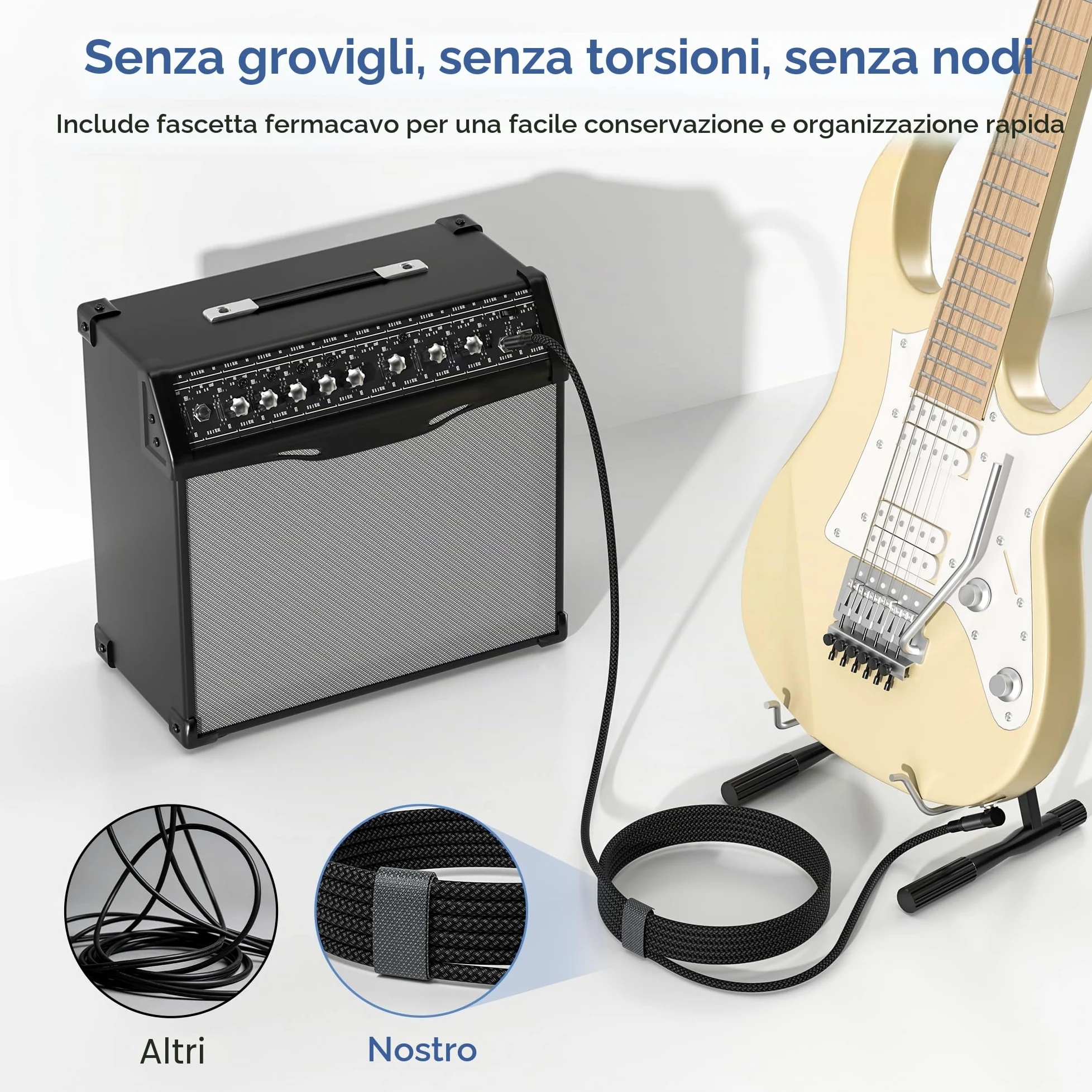 Elebase Cavo Audio Jack Angolo Retto 6.35 mm 3M 2-Pezzi,Cavi Filo Doppio 6.35mm Maschio,Cable Guitar TRS Bilanciato 90 Gradi Angolare 1/4 Pollici per Strumenti,Chitarra Elettrica,Basso,Tastiera,Amp