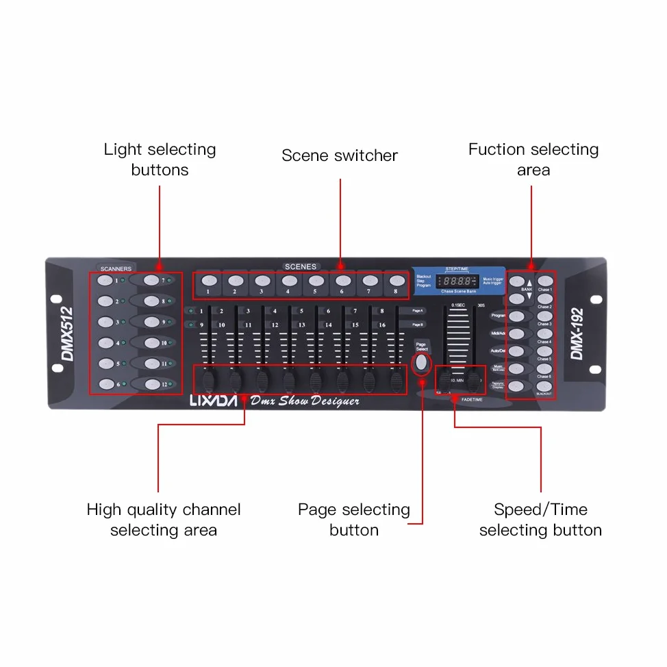 Lixada 192 Canali DMX512 Console Controllo Luce della Fase Discoteca DJ …