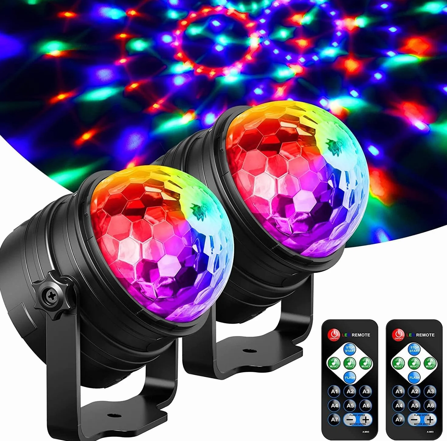 YAZEKY 2PZ Luci Discoteca Led, 7 RGB Colori Palla da Discoteca, 360 °Ruotabile da Feste, Musica Attivata Stroboscopiche Lampada per KTV, DJ, Natale, Bar, ecc.