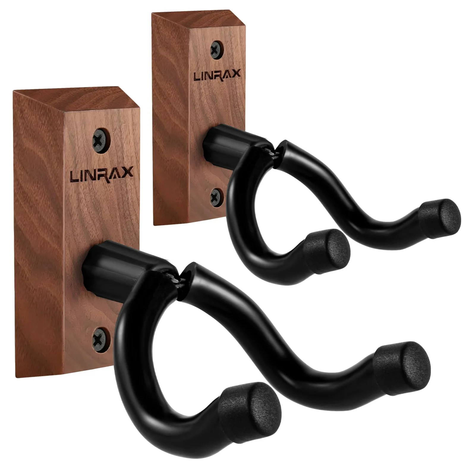 GH1 Supporto da Parete per Chitarra, 2 Pezzi, Gancio Chitarra in Noce Nero con Viti, Porta Chitarra da Muro per Chitarra Acustica Elettrica Basso Banjo Mandolino, Appendi Chitarra da Muro