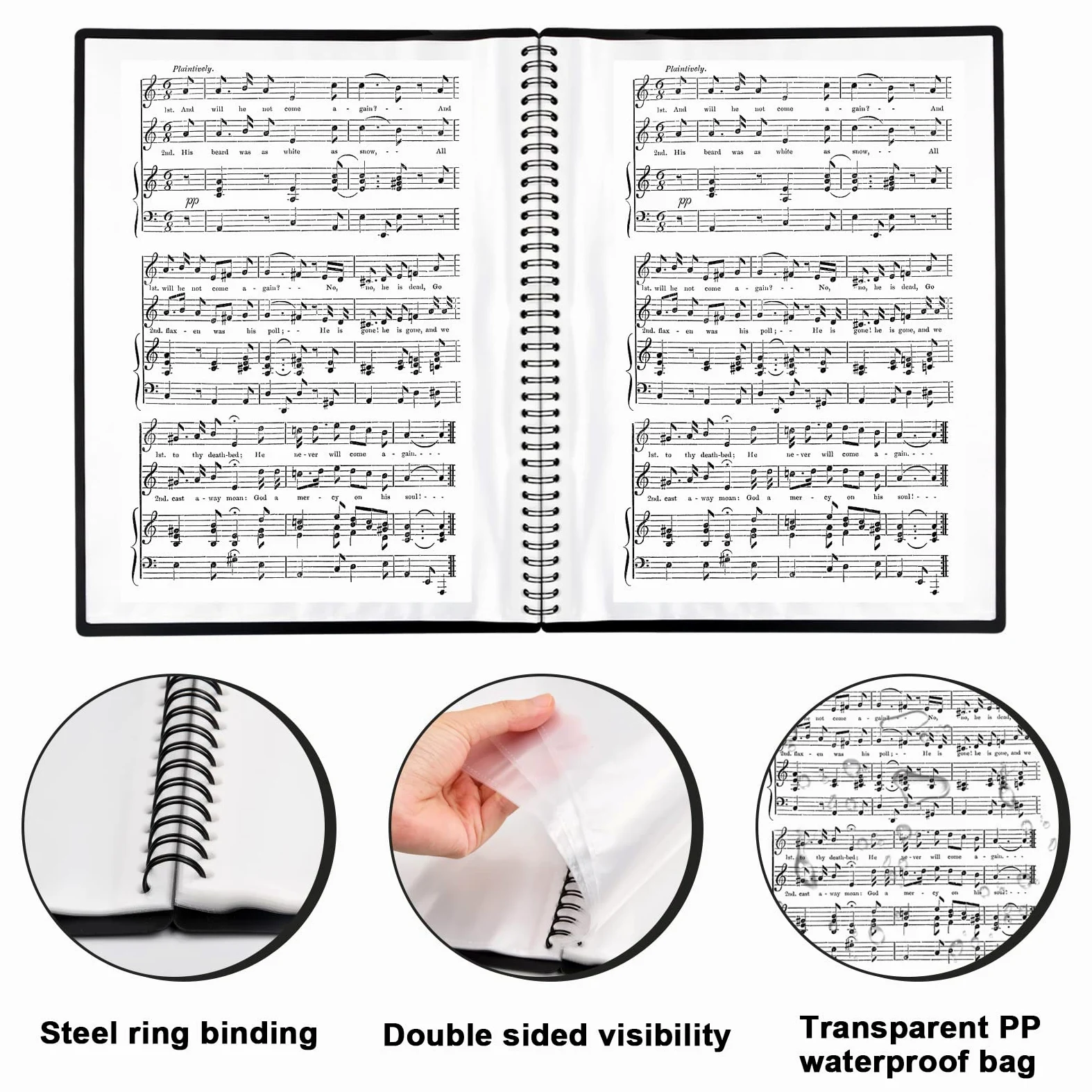 Cartella Spartiti A4, Impermeabile Cartellina Porta Spartiti Musicali con 60 Tasche(120 Pagine), Porta Documenti in Formato A4 per Piano File, Cartella di Archiviazione Della Musica per Musicisti (B)