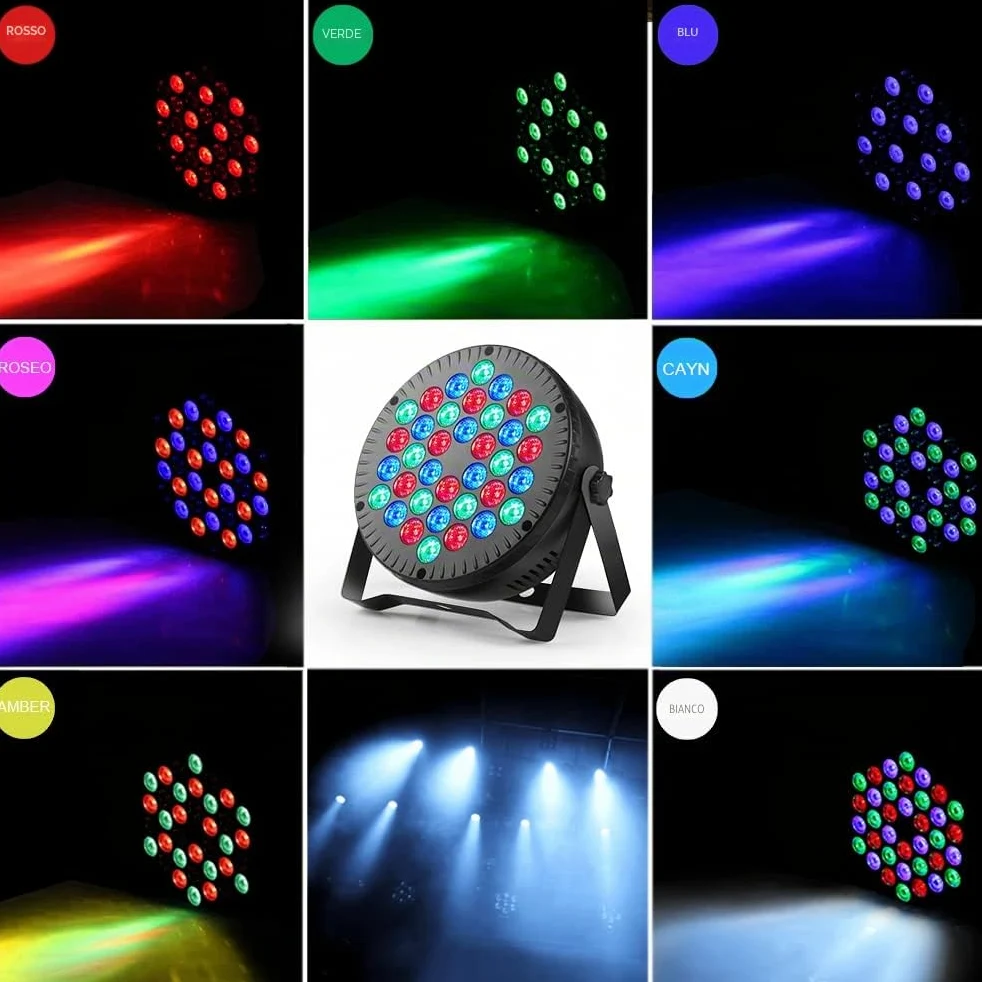 Par Led, Faro Led RGB 36W con 36 Led Luci Colorate con comando DMX e Telecomando per Feste, Discoteca, Eventi live, Concerti, Band - 2Pcs