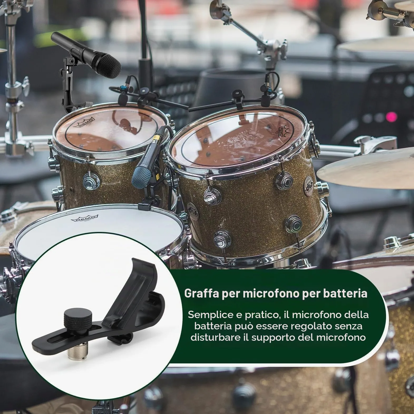 Drum Microphone Clip, 4Pcs Clip per Batteria per Microfono a Tamburo Morsetti Supporto per Tamburo per Microfono Antiurto Accessori per Microfoni per Bordo Tamburo