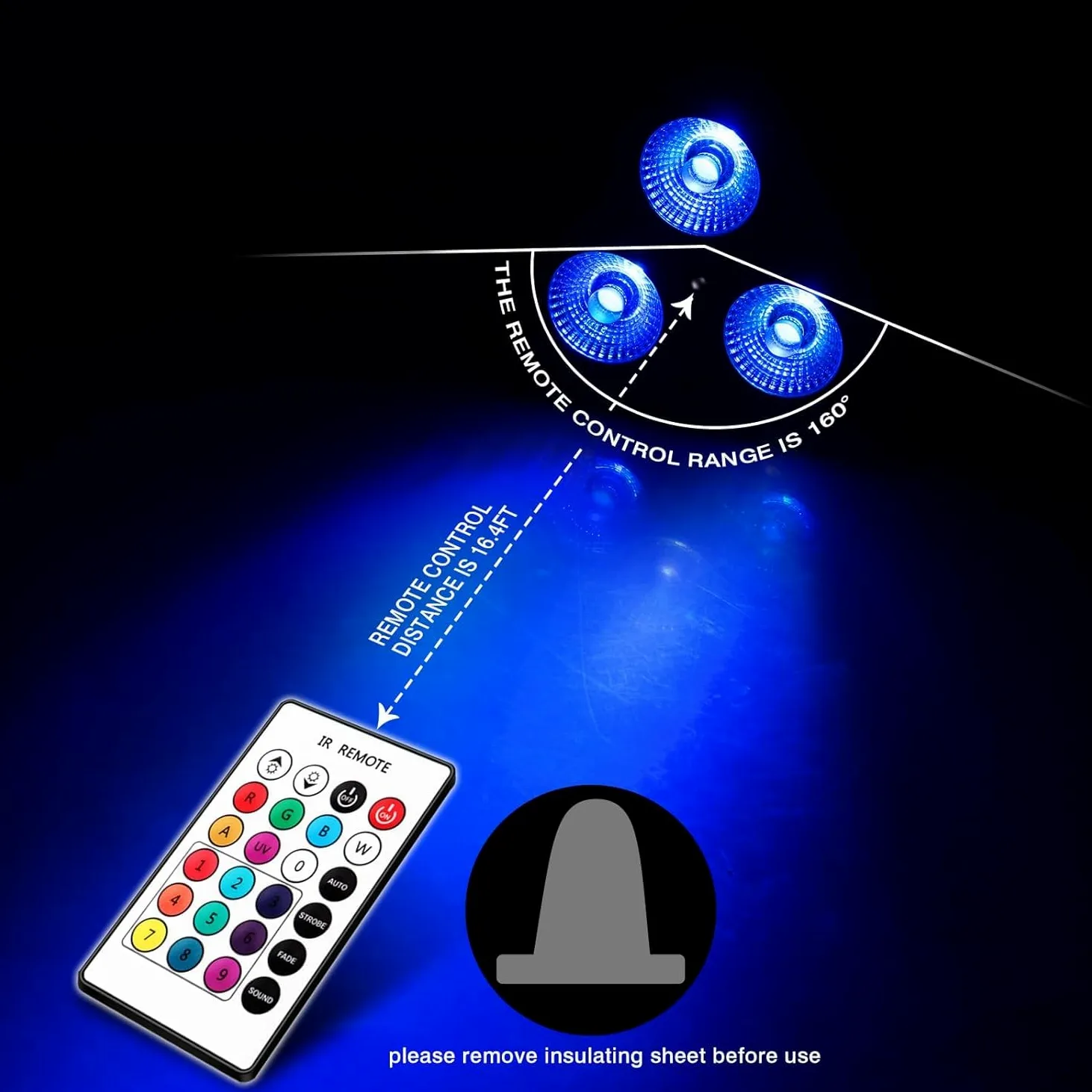 RGBW - Proiettore a LED ricaricabile batteria 4400 mAh, telecomando/controllo DMX, illuminazione da palco senza fili con indicatore di carica luce DJ per festa di Natale discoteca matrimonio